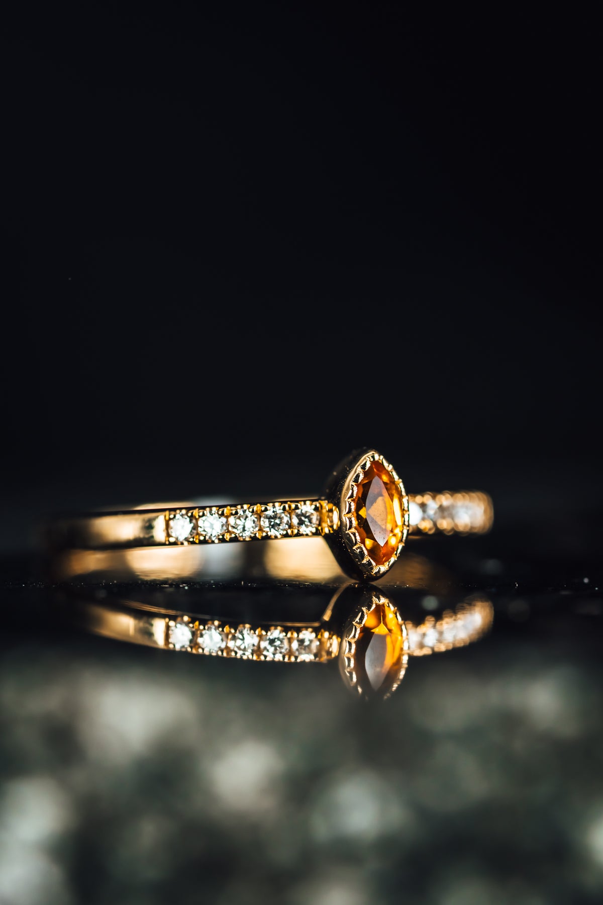 14k Yellow Gold Citrine and Diamond Ring
