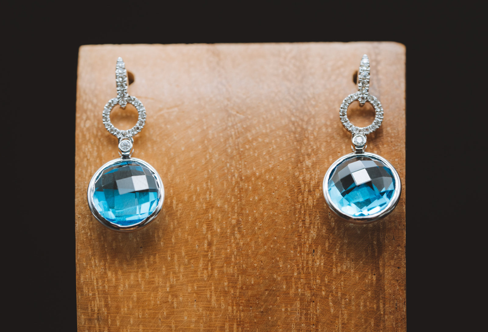 14k White Gold Blue Topaz and Diamond Earrings
