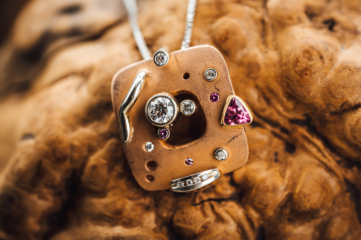 14k Rose Gold Pink Tourmaline and Diamond Pendant