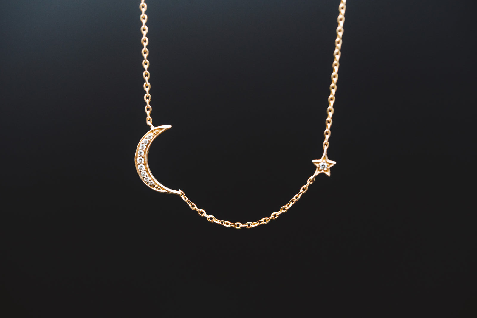 14k Yellow Gold Moon and Star Necklace