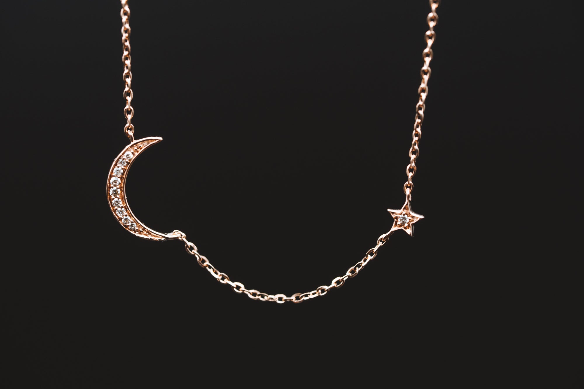 14k Rose Gold Moon and Star Necklace