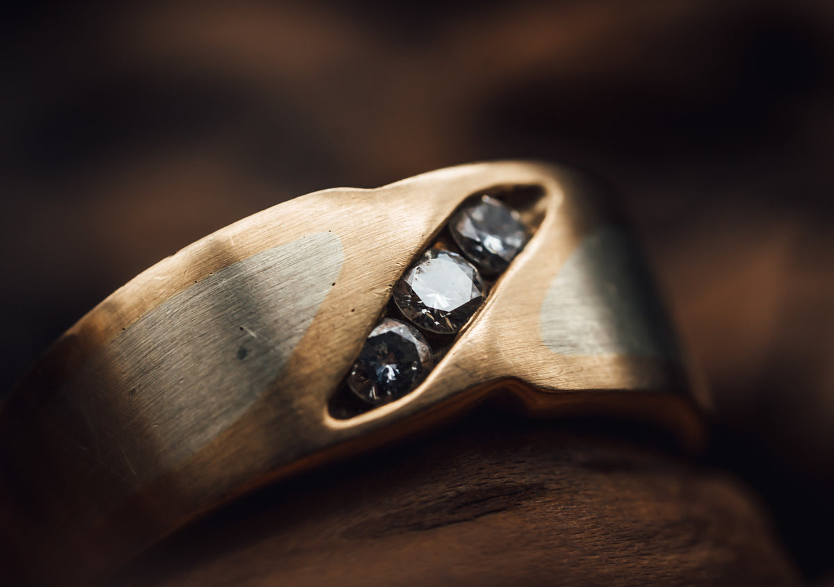 14k Yellow and White Gold Men&#39;s Diamond Ring