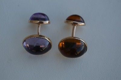 14K Rose Gold Amethyst and Citrine Cuff Links