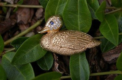 14k Yellow Gold Sapphire and Diamond Duck Pin