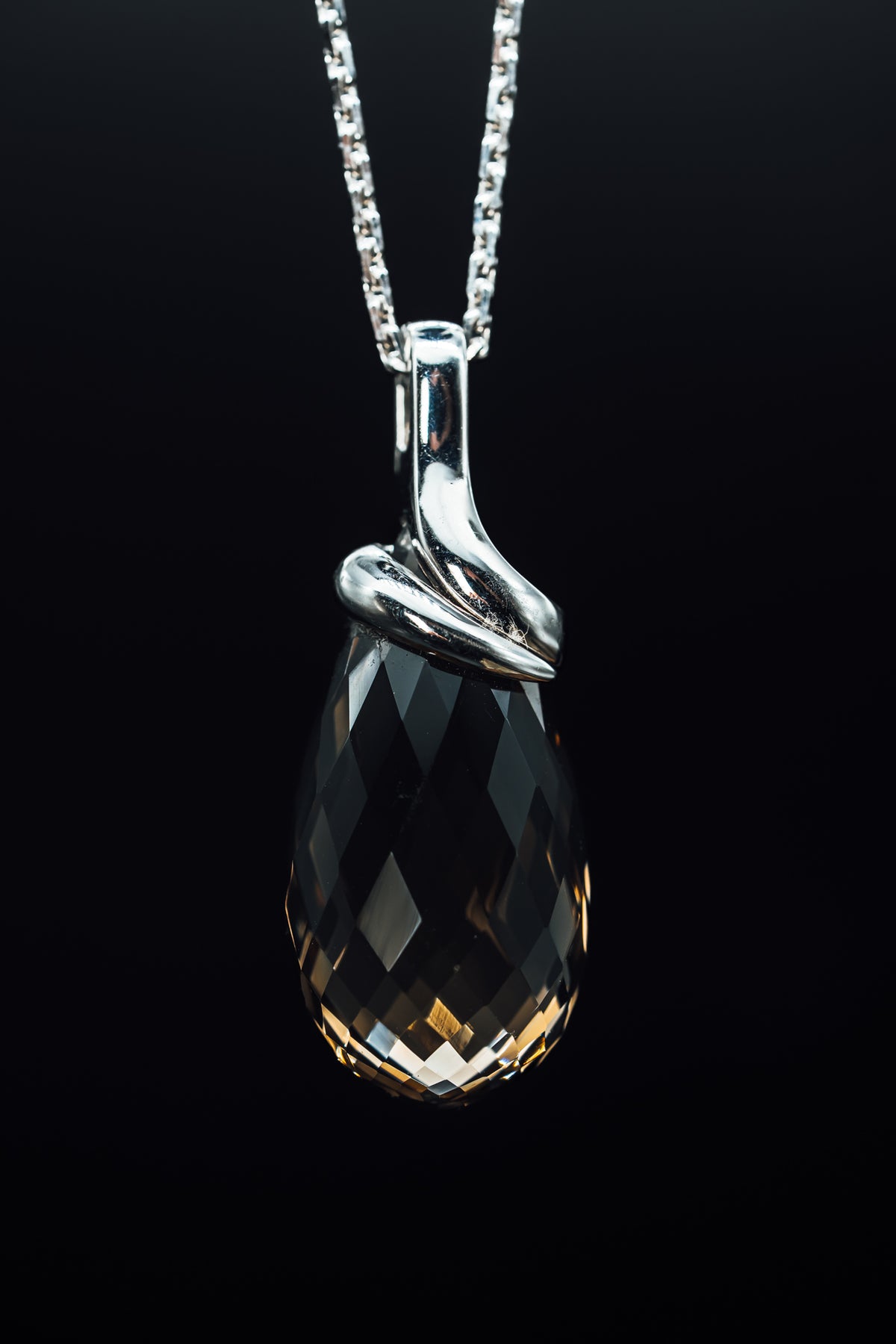 14k White Gold Smokey Quartz Pendant
