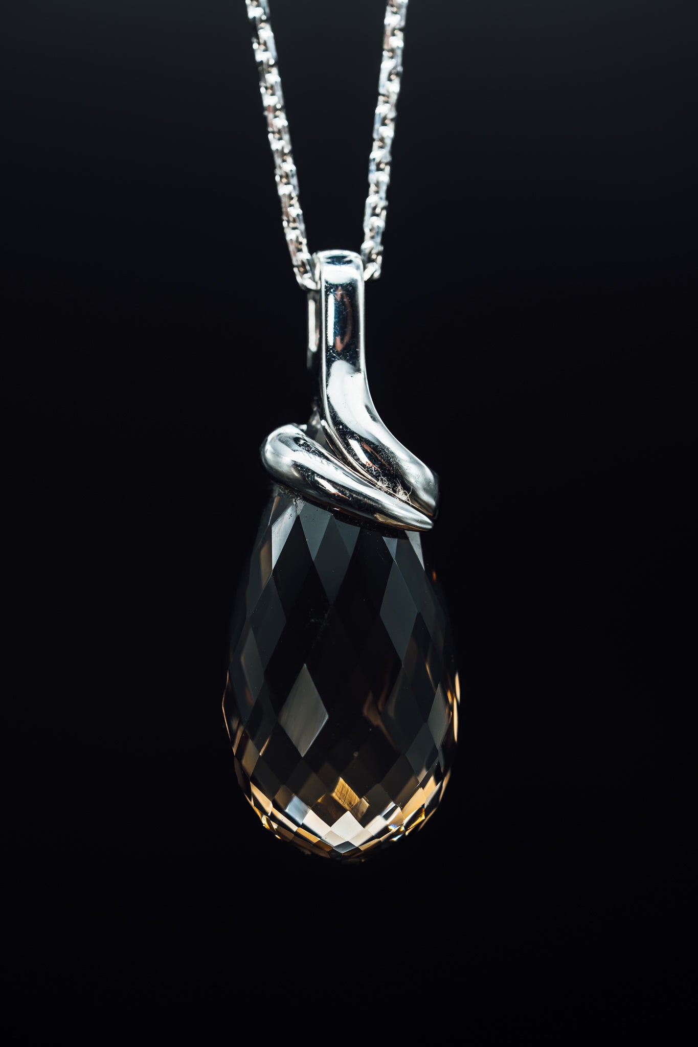 14k White Gold Smokey Quartz Pendant