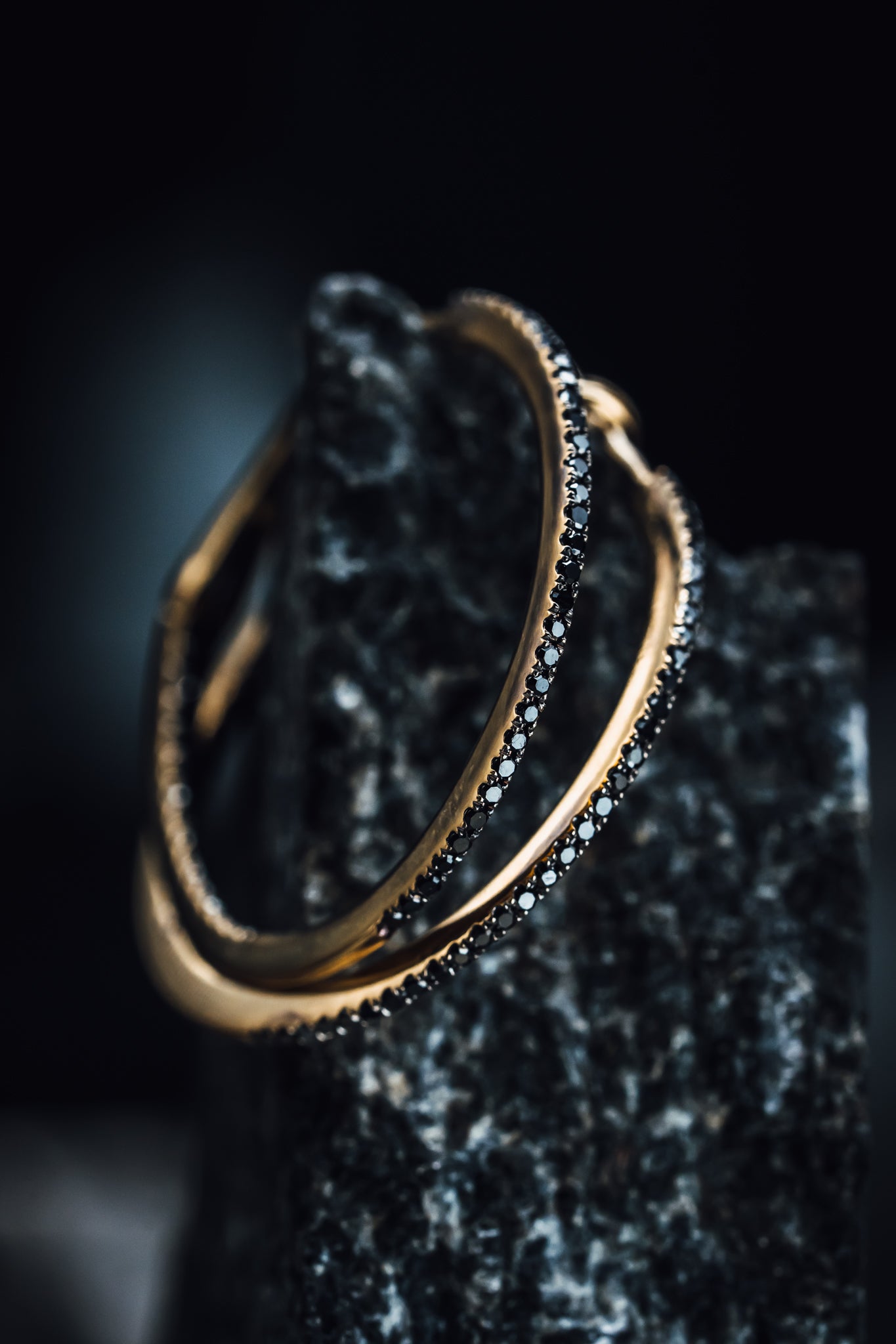 14k Yellow Gold Medium Black Diamond In & Out Hoops