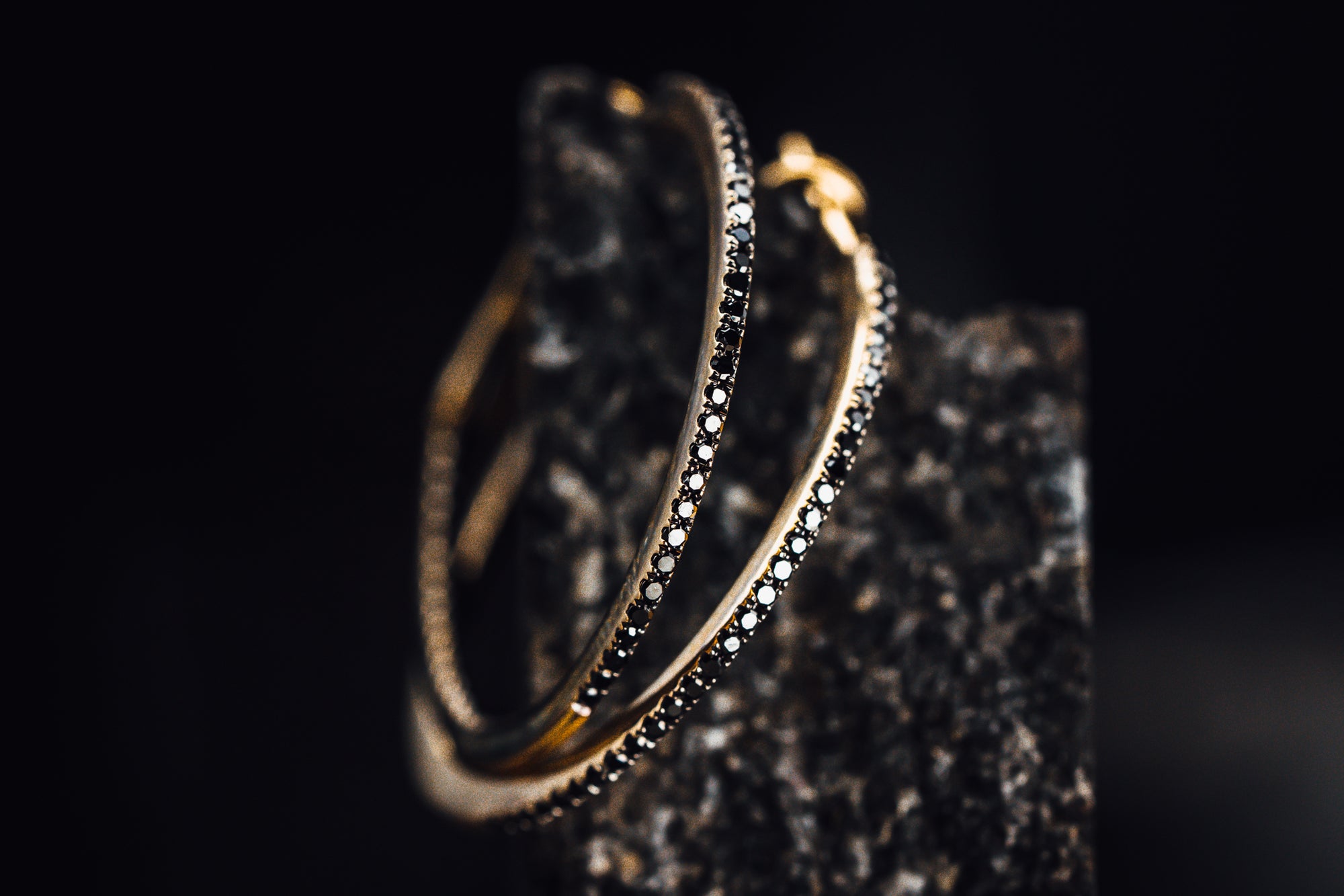 14k Yellow Gold Medium Black Diamond In & Out Hoops
