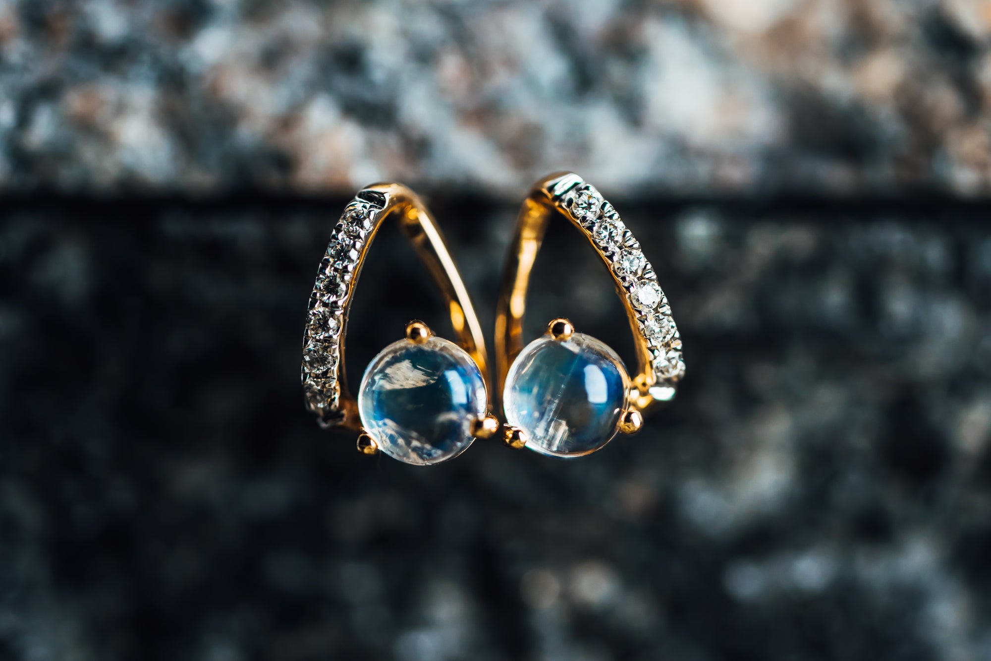 14k Yellow Gold Moonstone and Diamond Earrings