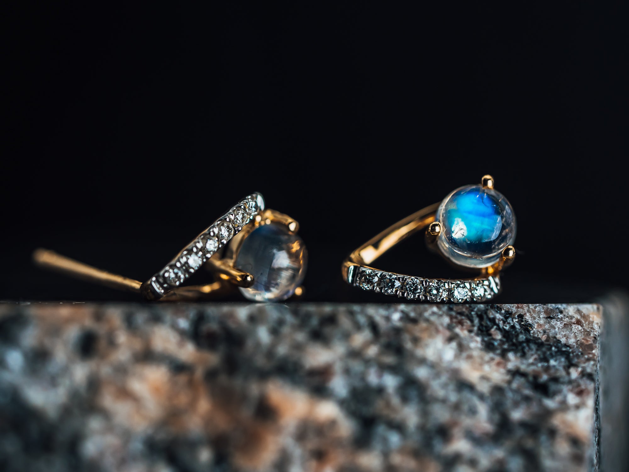 14k Yellow Gold Moonstone and Diamond Earrings