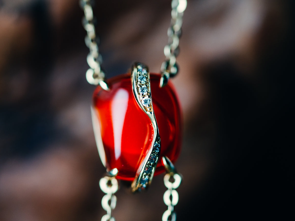 14k Yellow Gold Double Mexican Fire Opal and Diamond Necklace