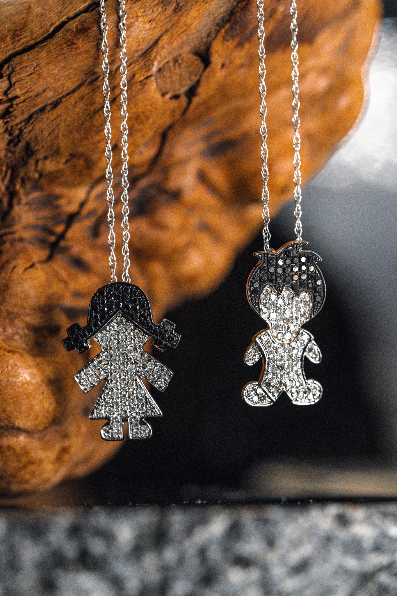 10k White Gold Black and White Diamond Boy Pendant