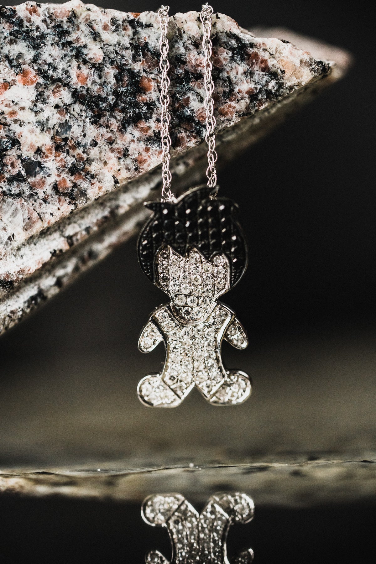 10k White Gold Black and White Diamond Boy Pendant