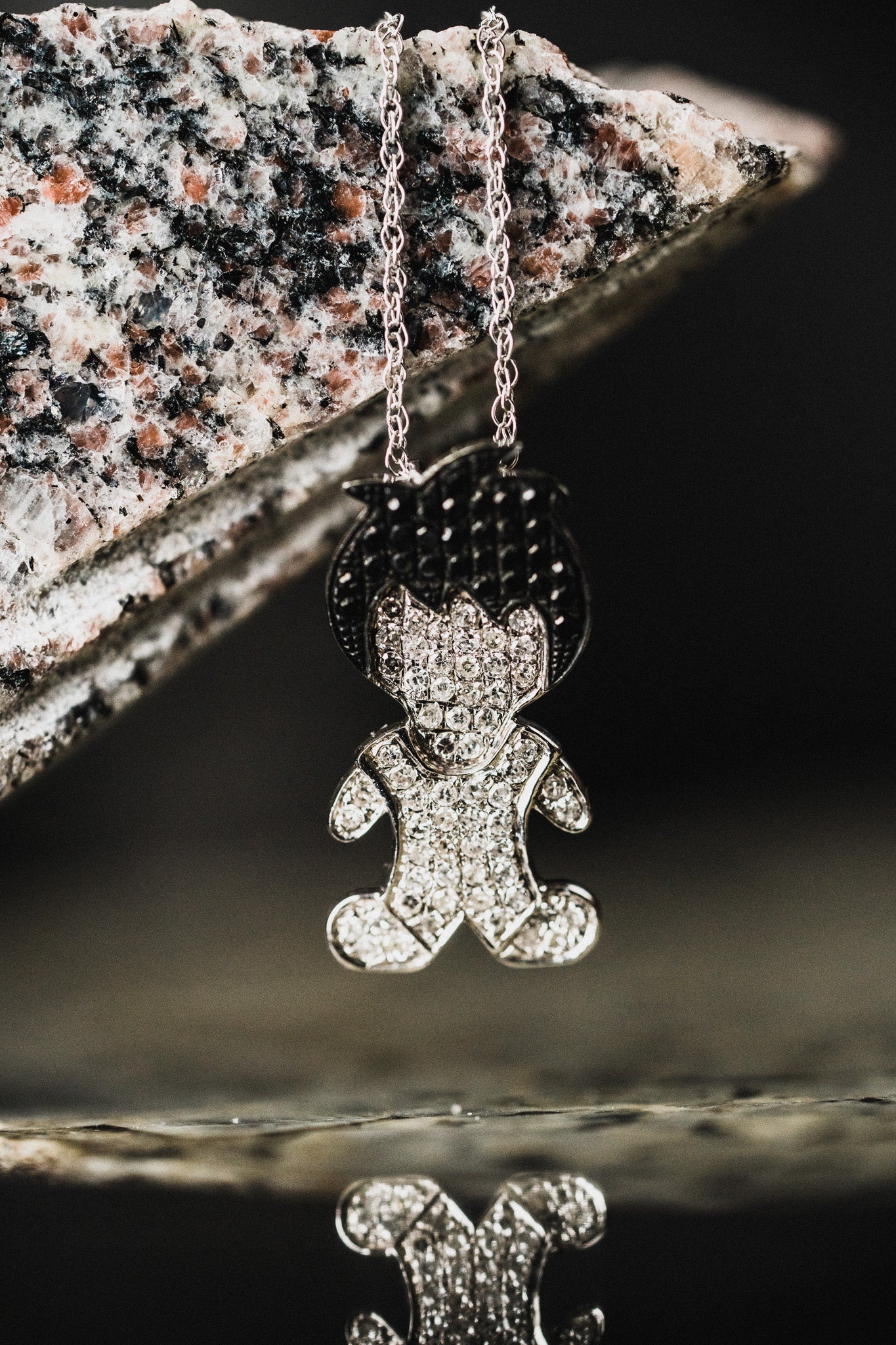10k White Gold Black and White Diamond Boy Pendant