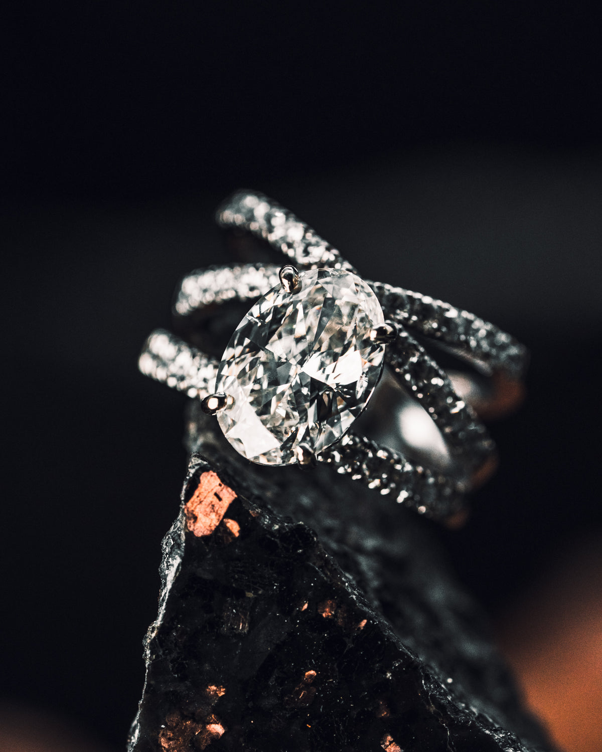 14k White Gold 3.04 ct Oval Diamond Wedding Ring