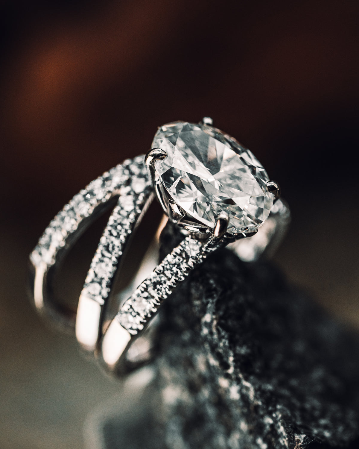 14k White Gold 3.04 ct Oval Diamond Wedding Ring