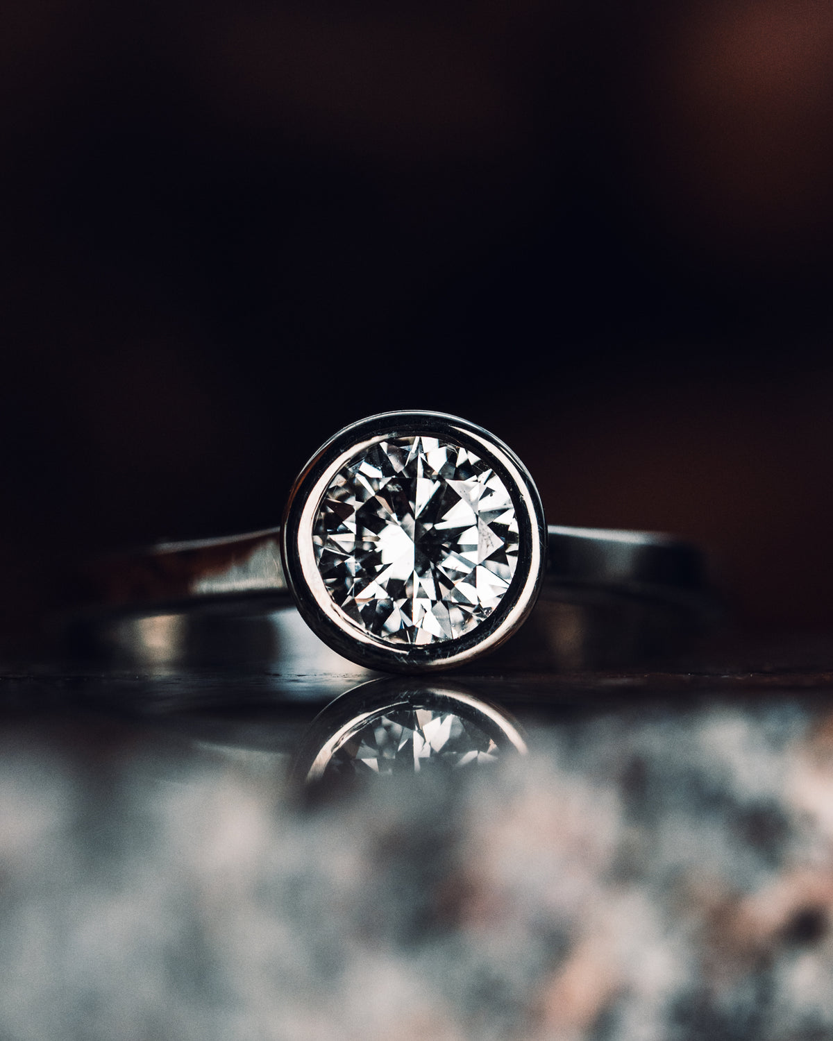 14k White Gold Bezel Set Diamond Ring