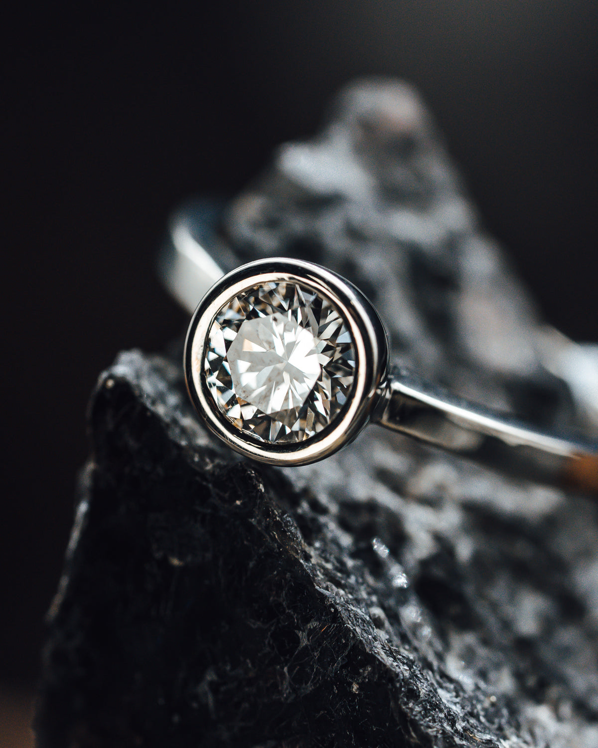 14k White Gold Bezel Set Diamond Ring