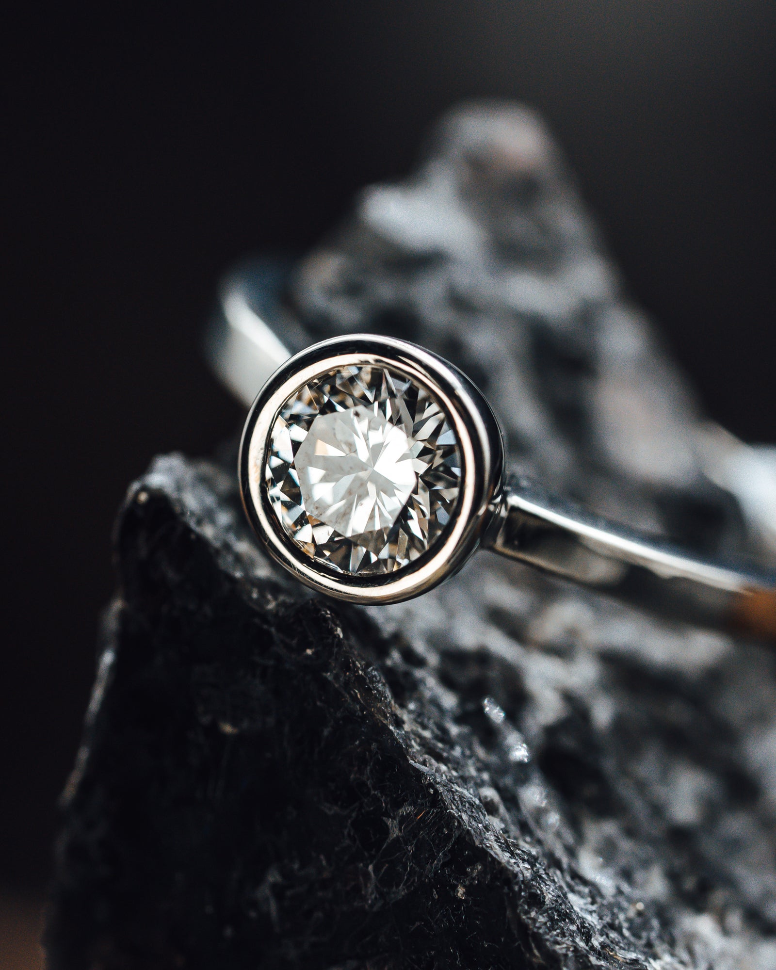 14k White Gold Bezel Set Diamond Ring