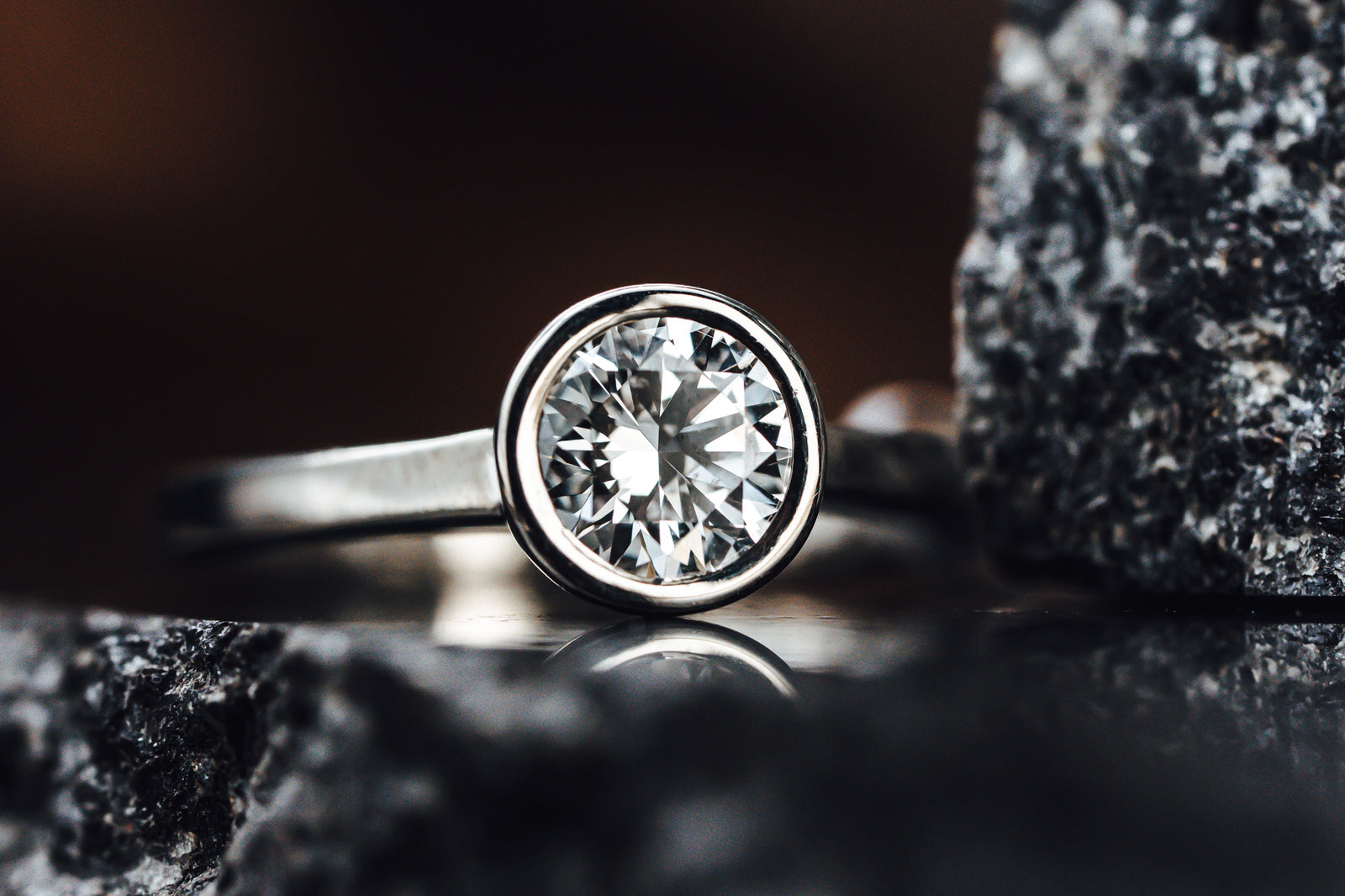 14k White Gold Bezel Set Diamond Ring