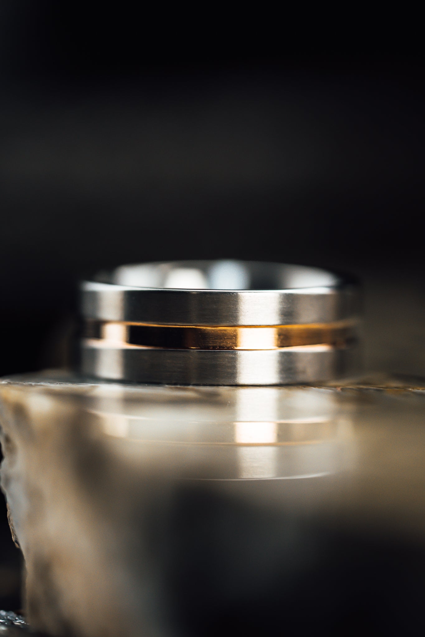 Titanium Flat Brushed Finished Men's Wedding Ring With Rose Gold Plated Groove Center