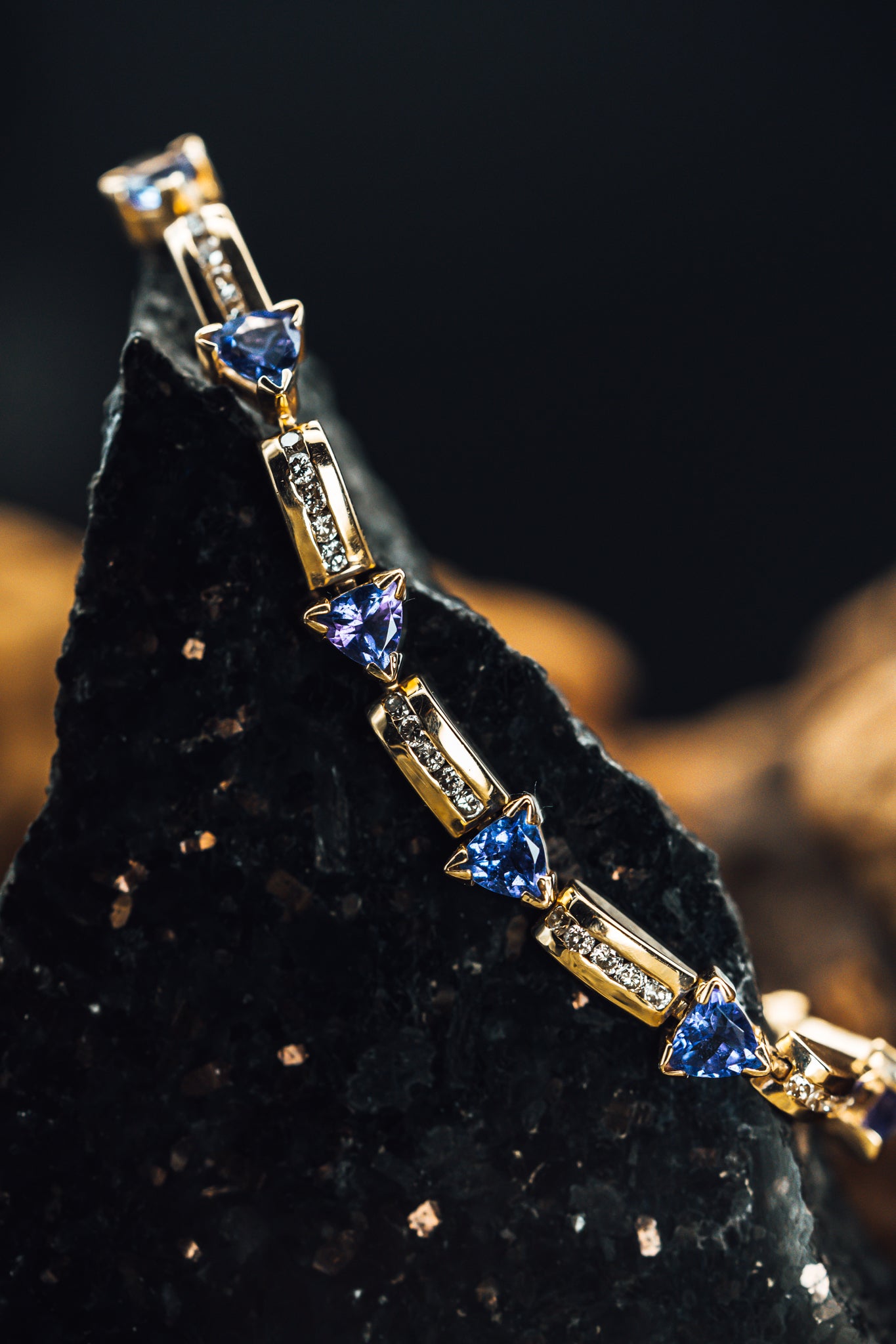 14k Yellow Gold Estate Tanzanite and Diamond Bracelet