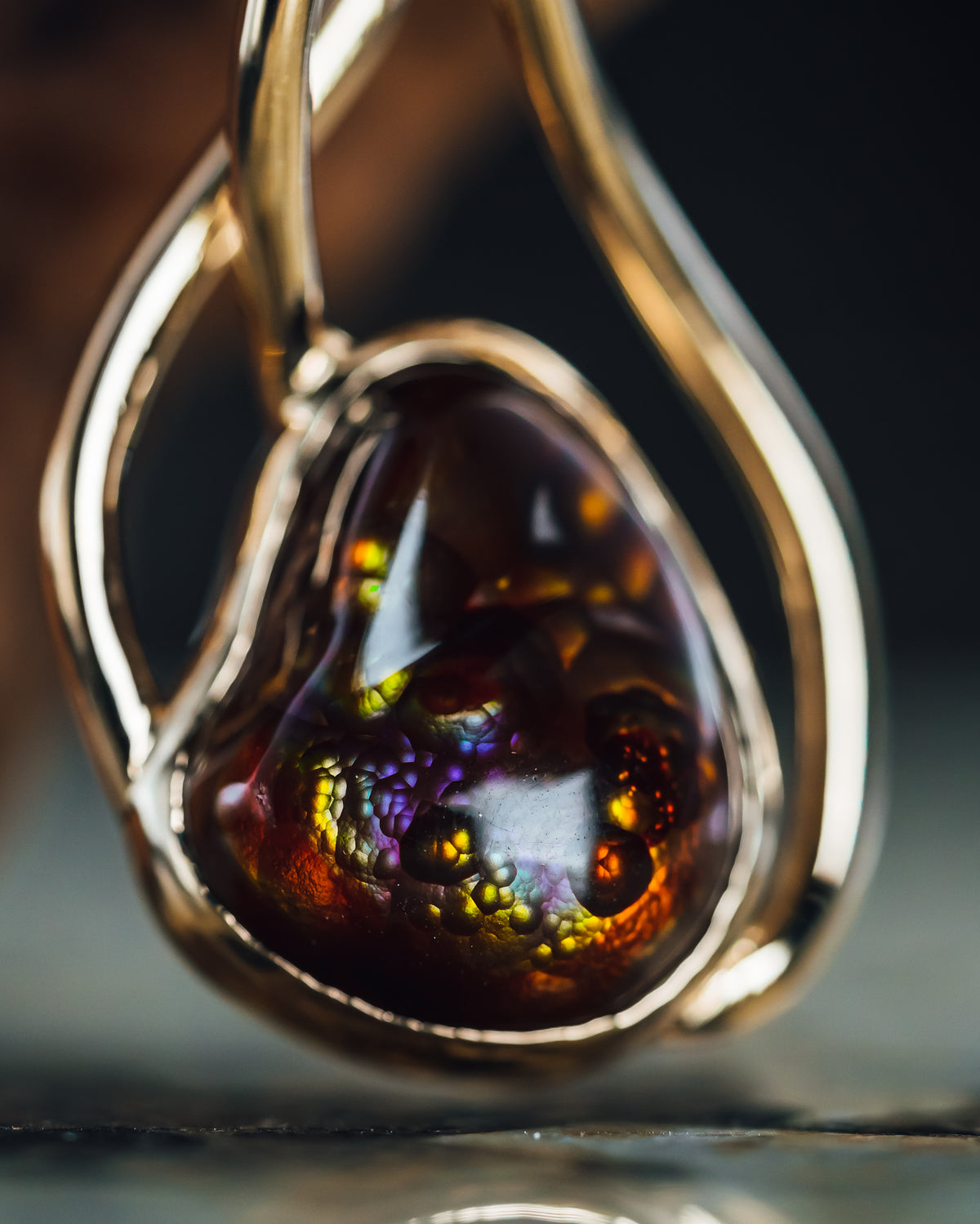14k Yellow Gold Fire Agate Pendant