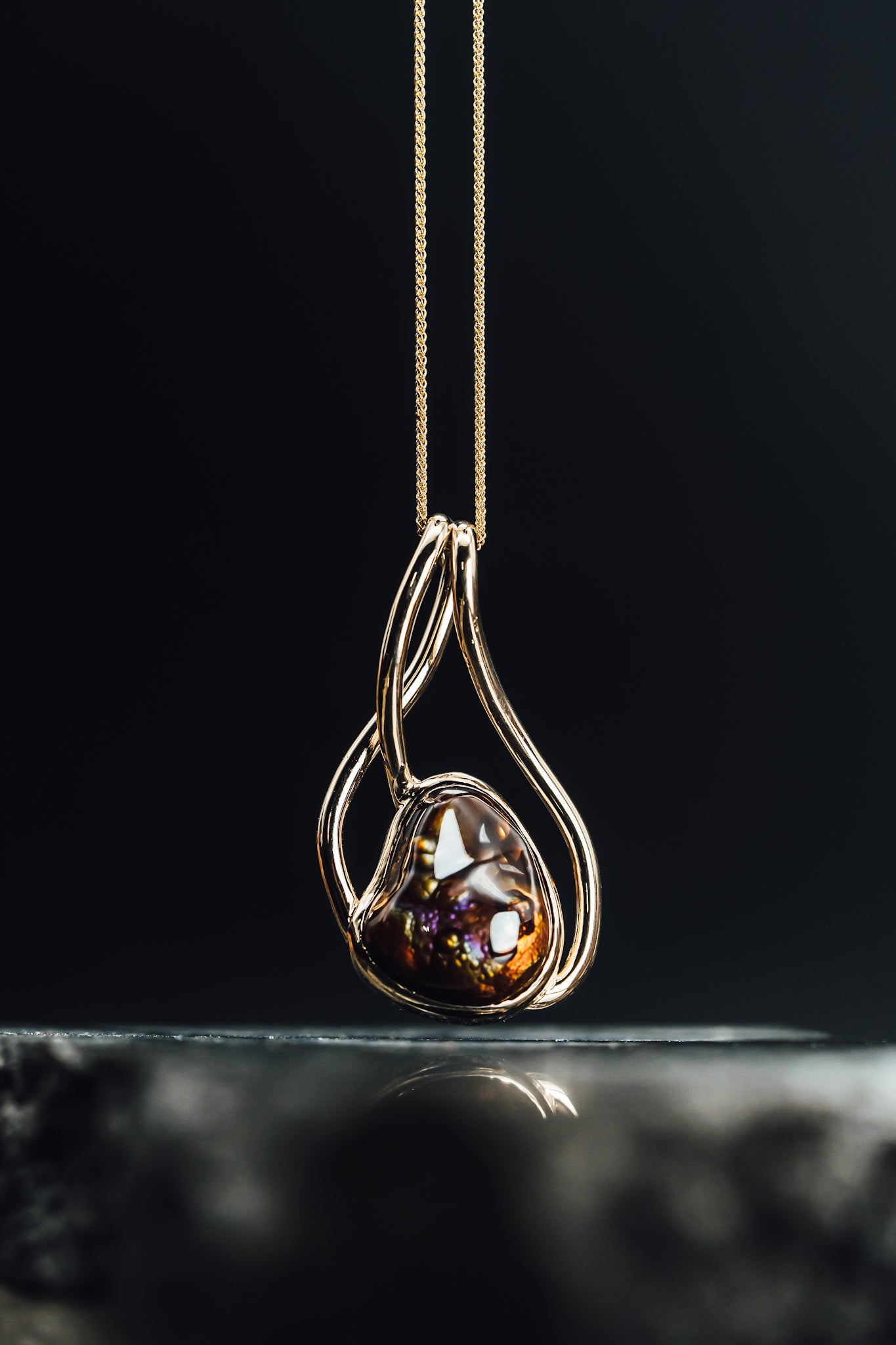 14k Yellow Gold Fire Agate Pendant