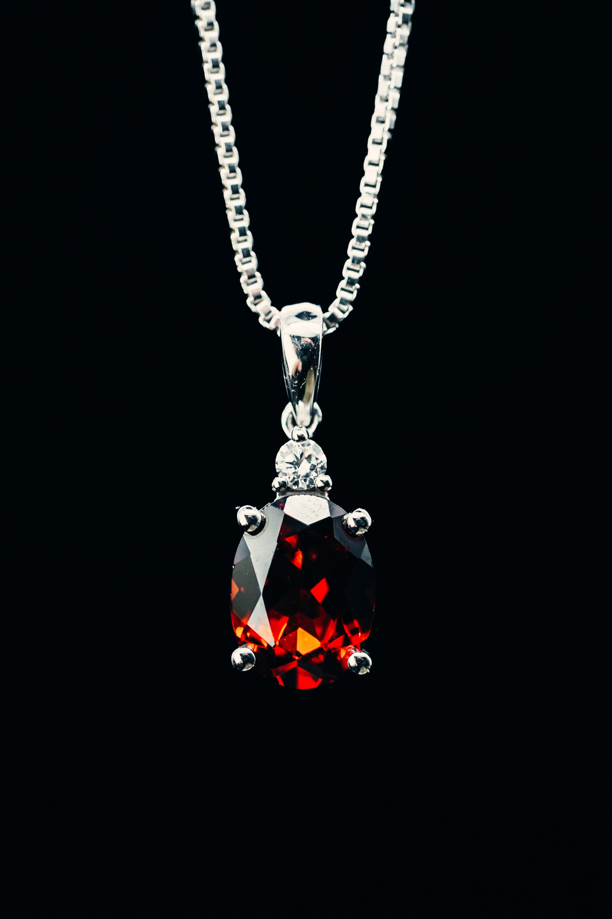14k White Gold Mozambique Garnet and Diamond Pendant