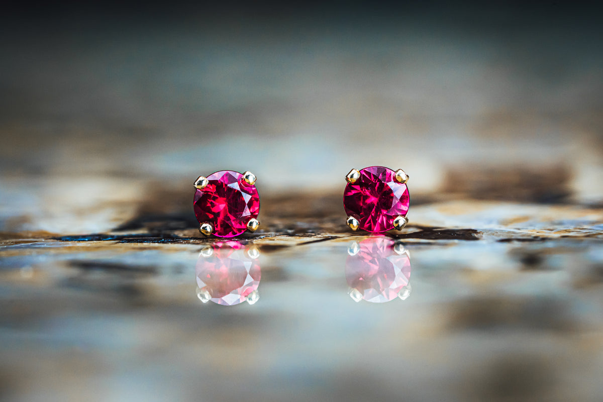 14k Yellow Gold Pink Tourmaline Studs