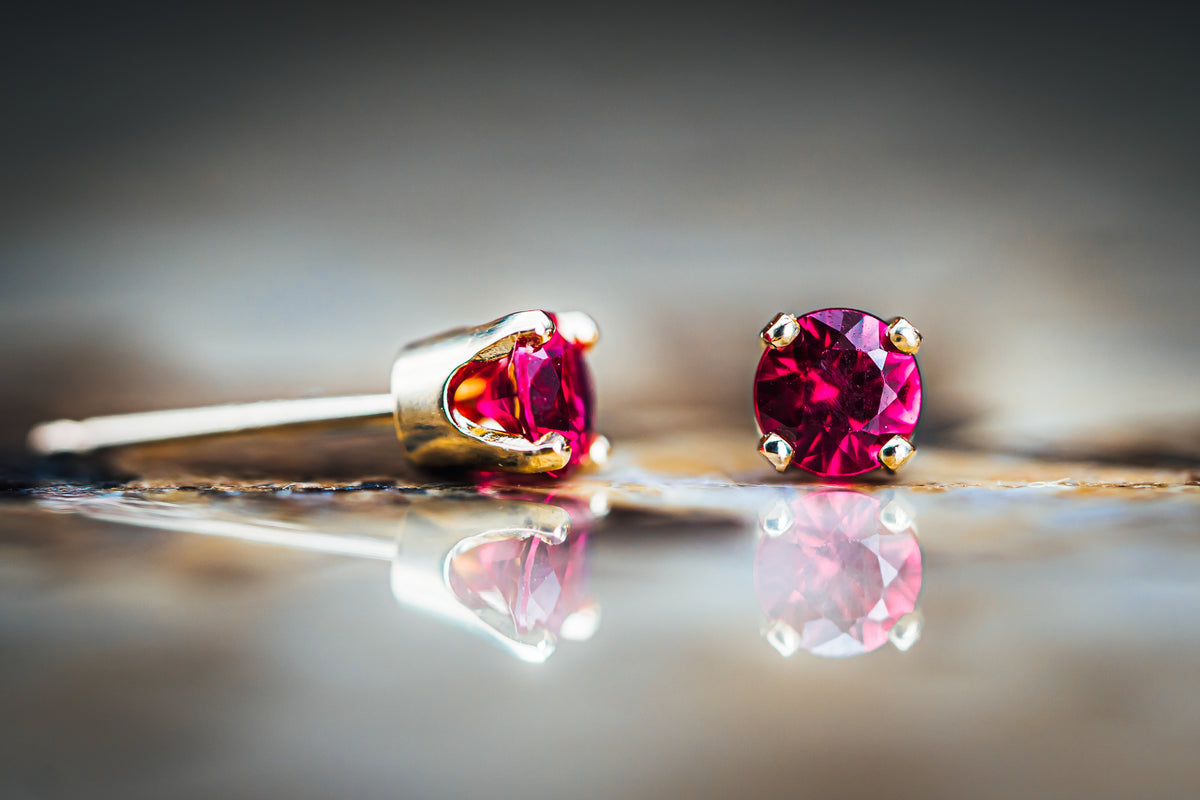 14k Yellow Gold Pink Tourmaline Studs