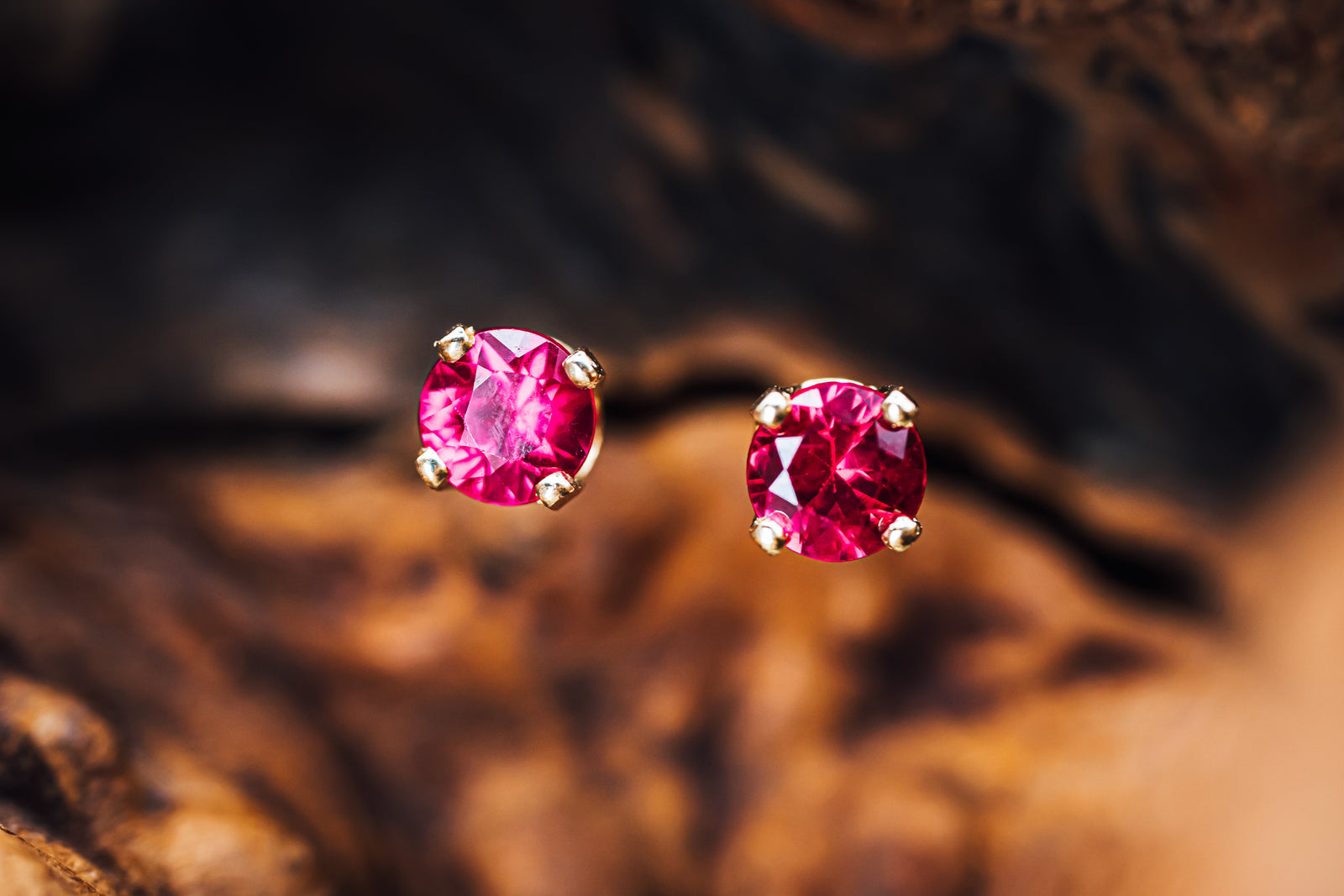 14k Yellow Gold Pink Tourmaline Studs