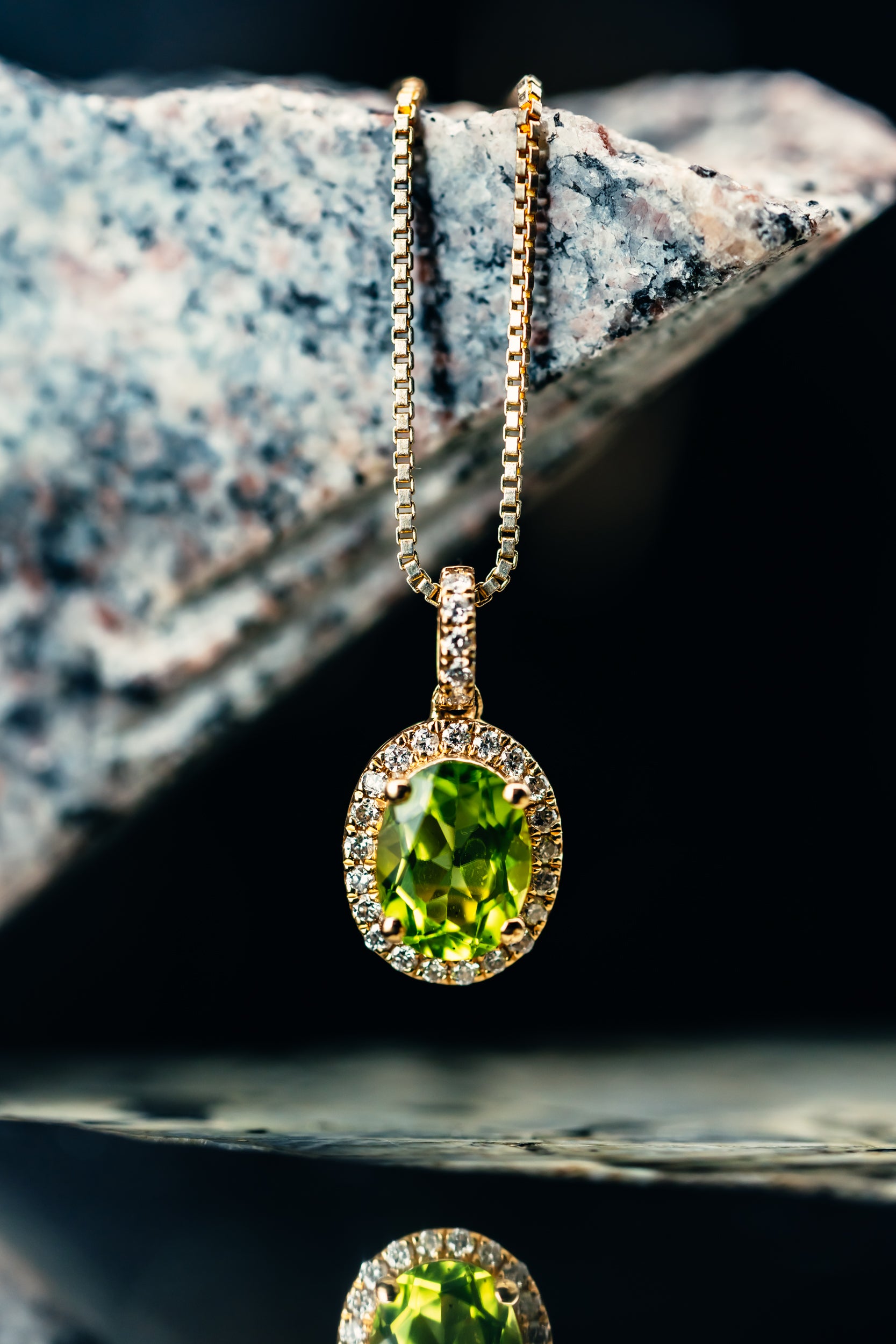 14k Yellow Gold Peridot and Diamond Halo Pendant