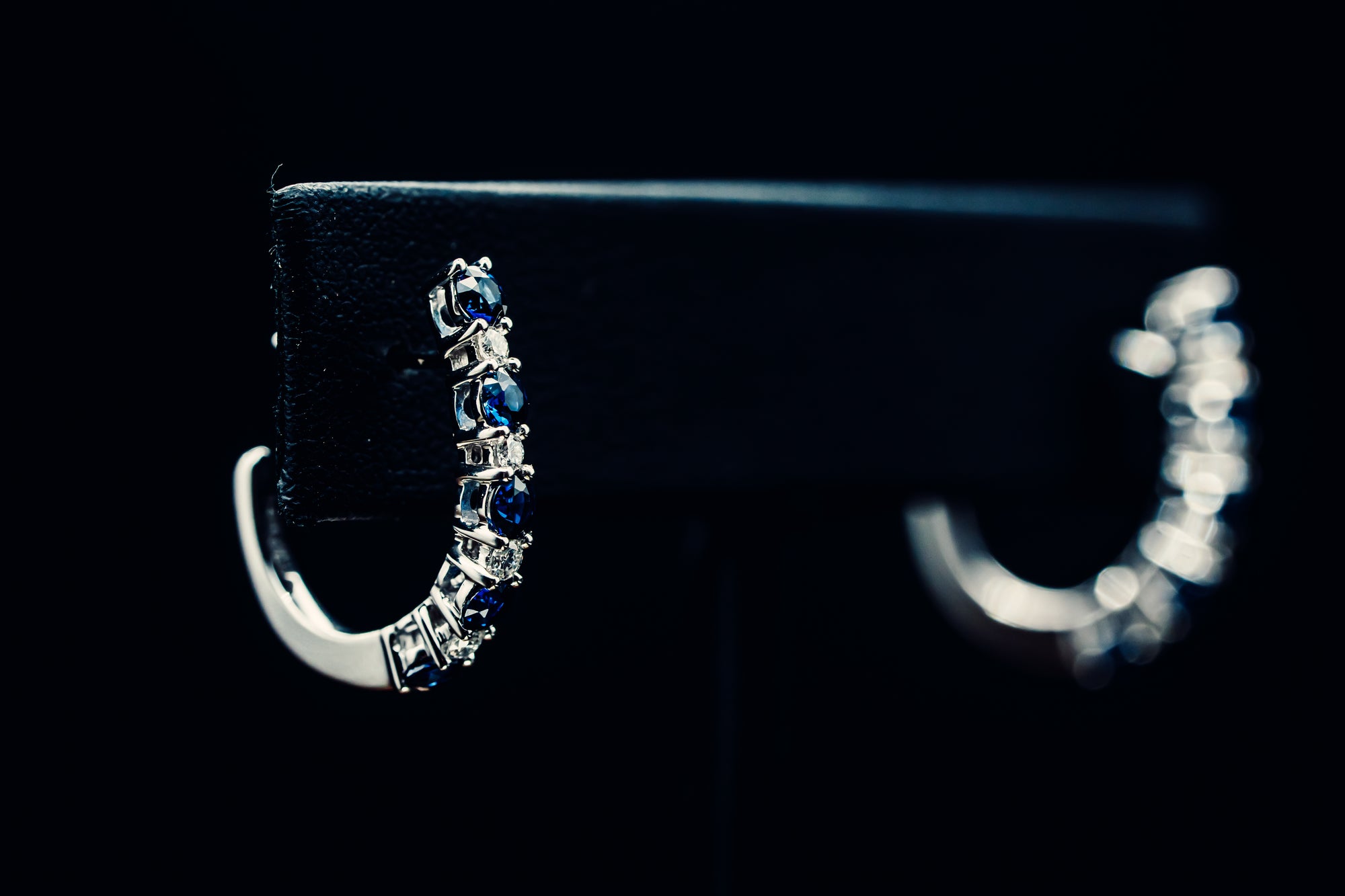 14k White Gold Sapphire and Diamond Hoop Earrings
