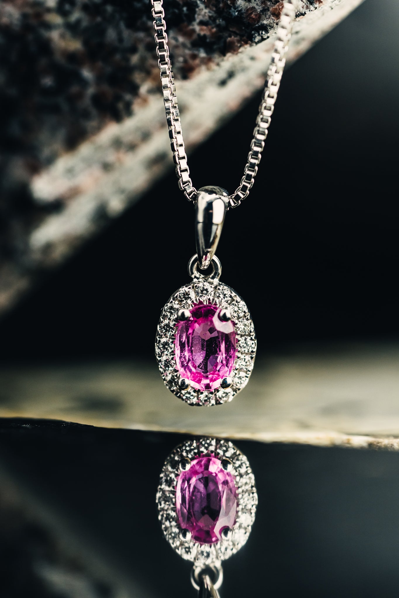 14k White Gold Pink Sapphire and Diamond Pendant