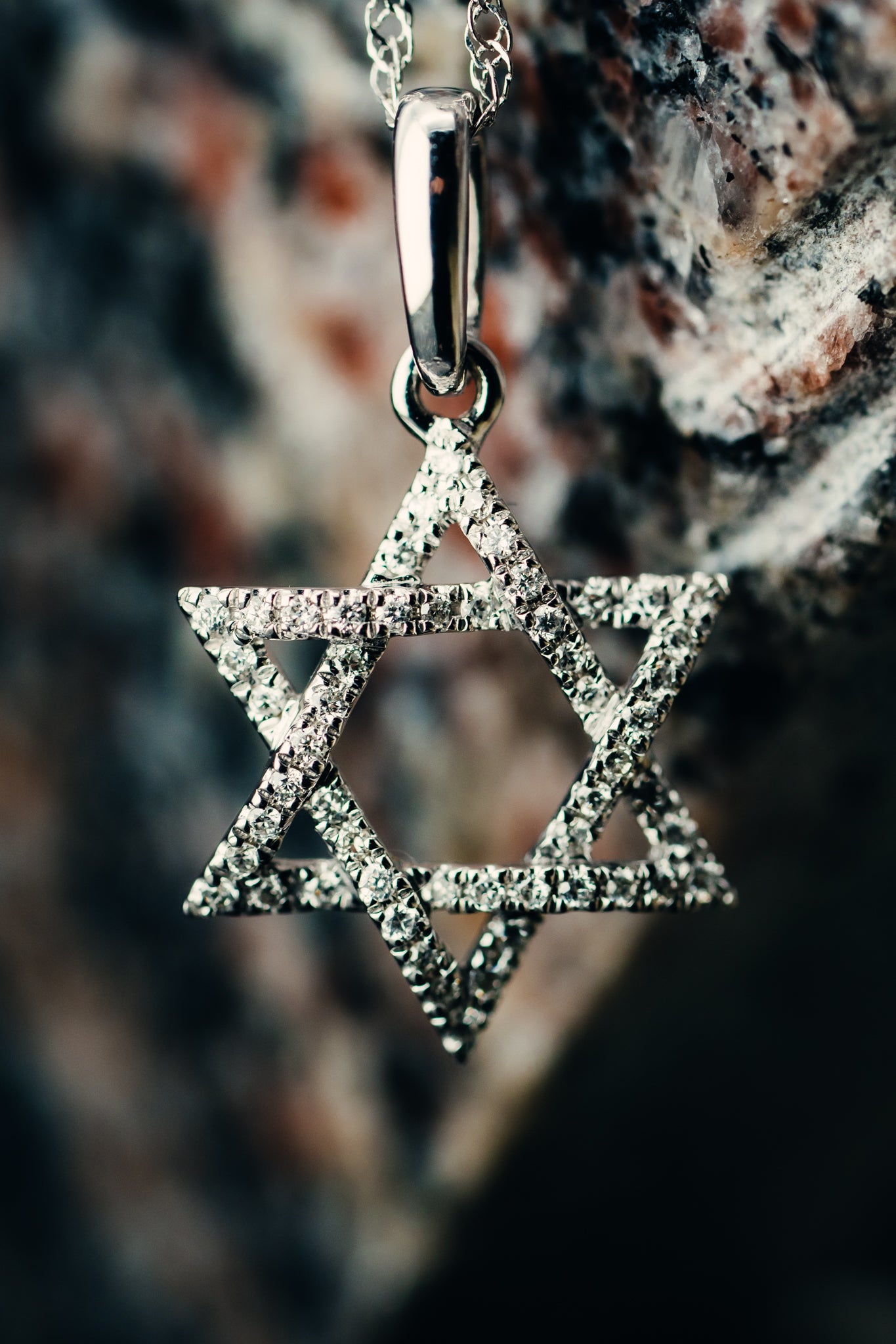 14k White Gold and Diamond Star of David Pendant