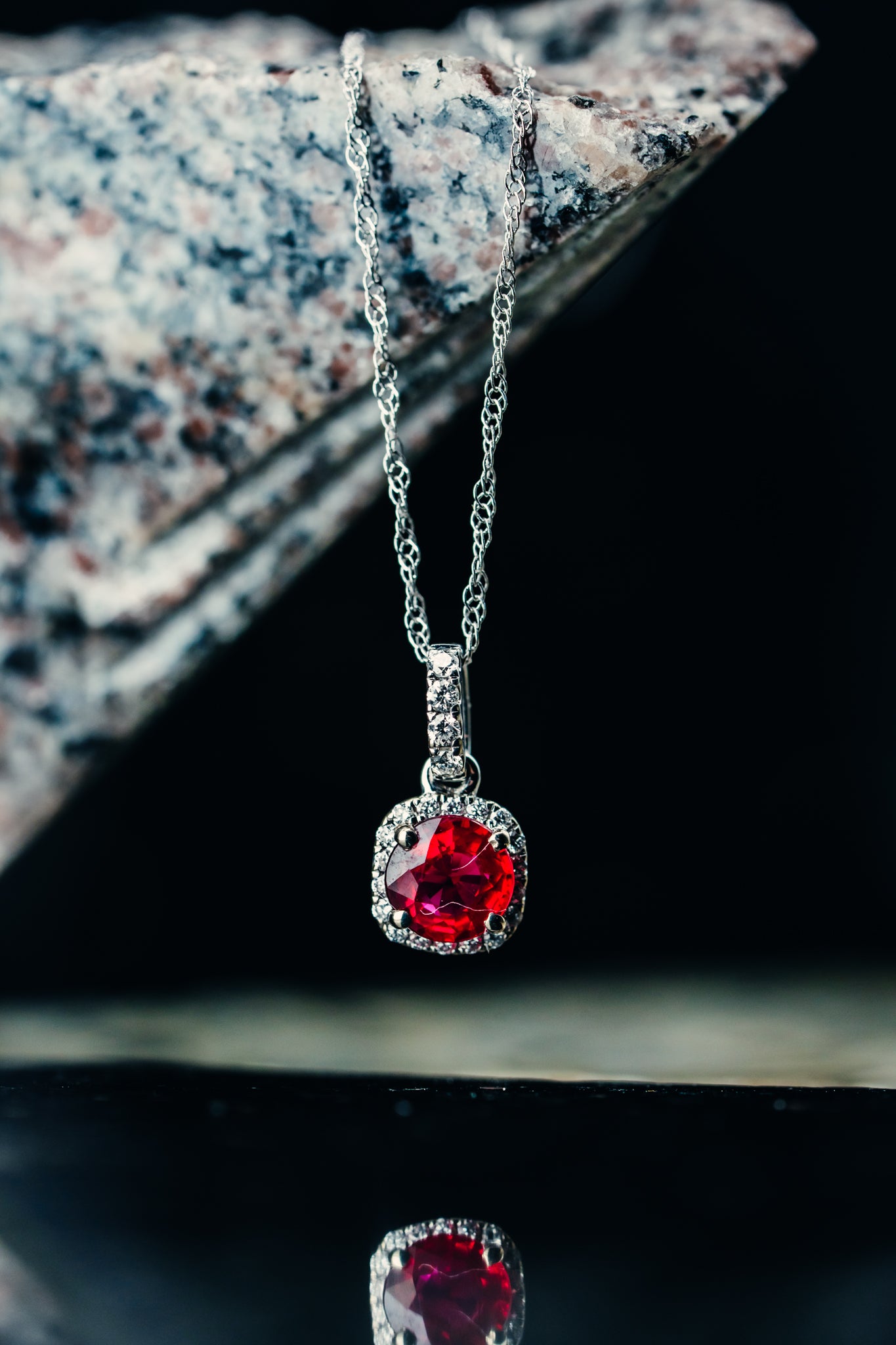 14k White Gold Ruby and Diamond Pendant