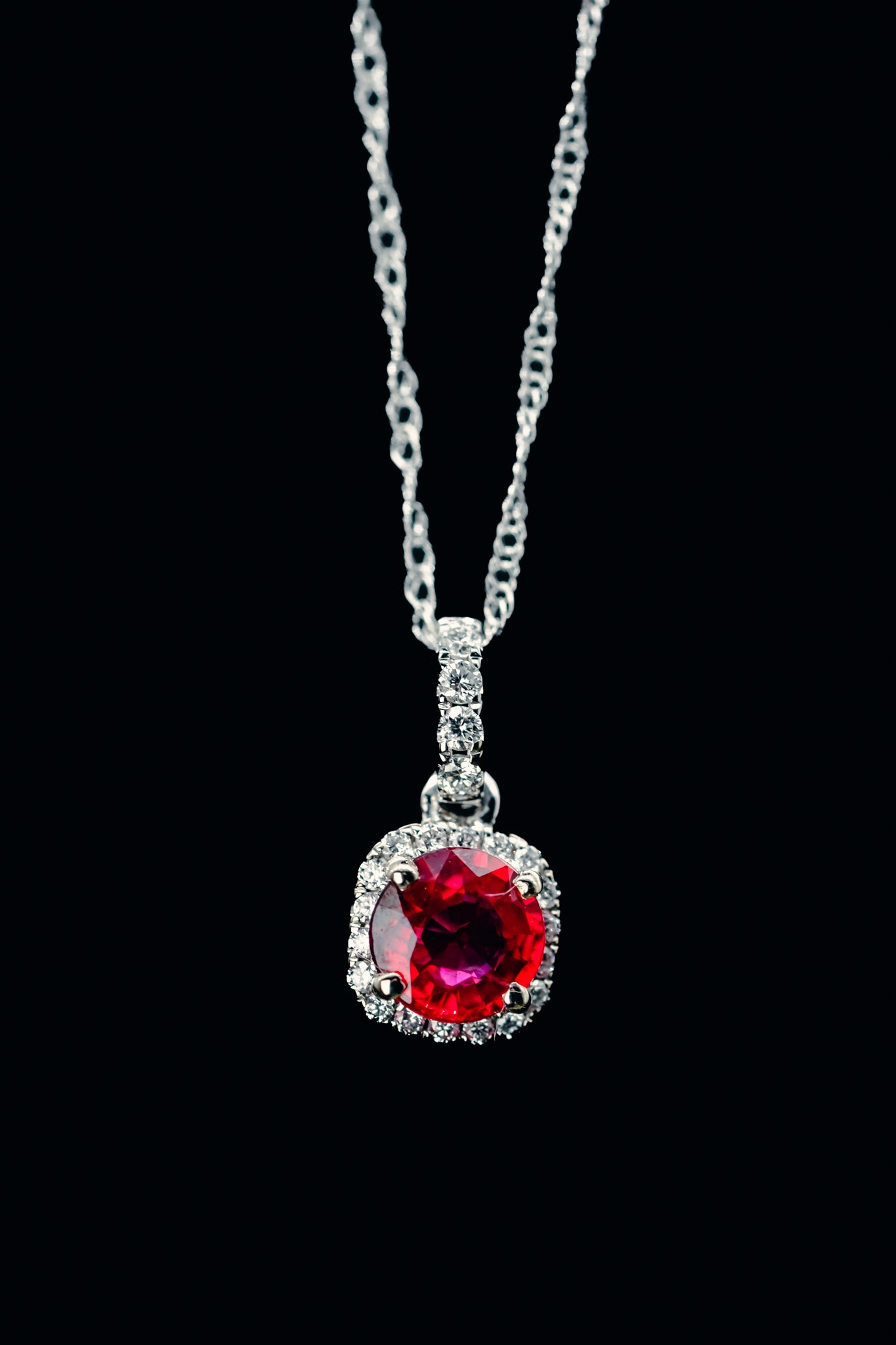 14k White Gold Ruby and Diamond Pendant