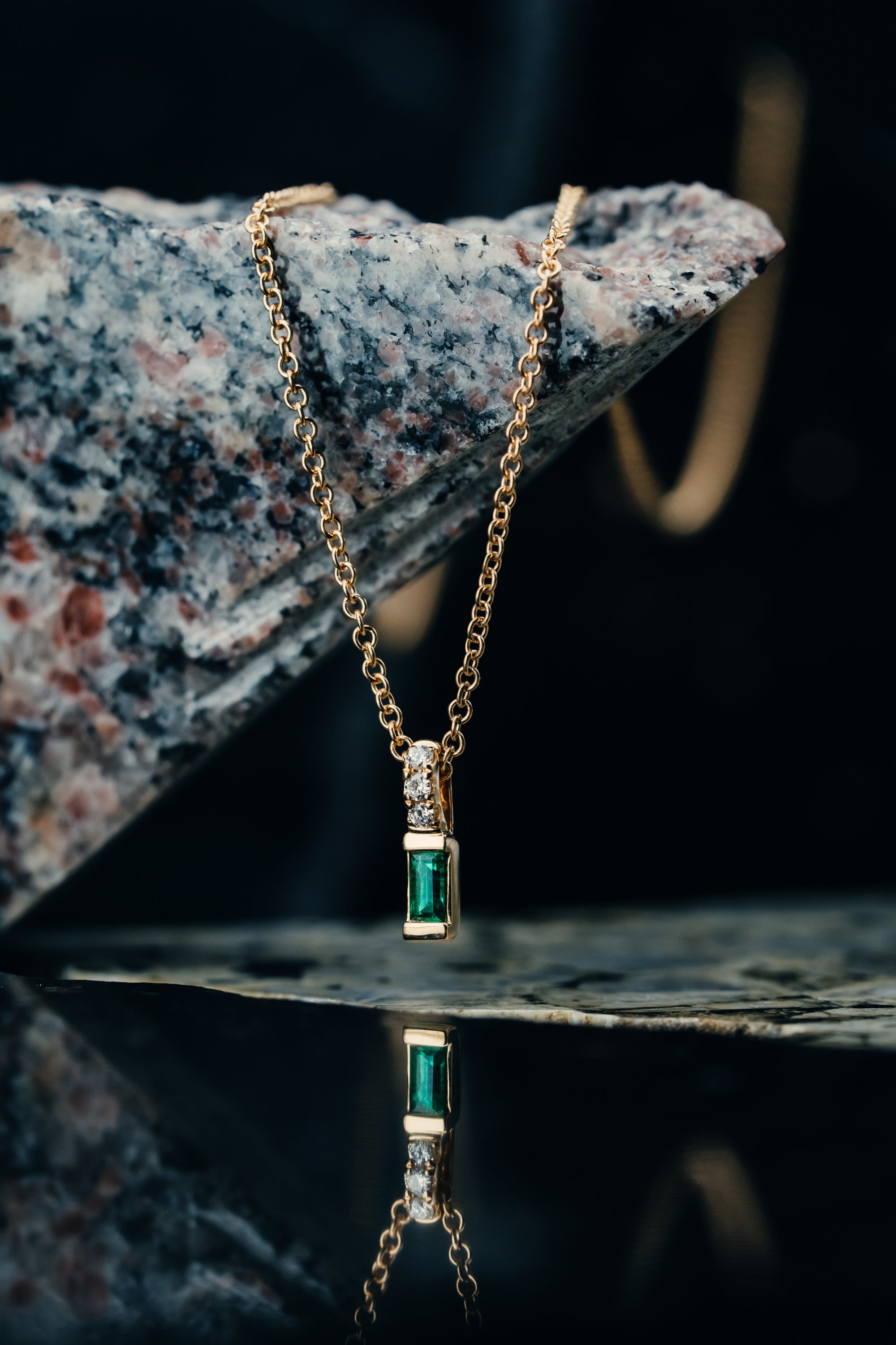 14k Yellow Gold Emerald and Diamond Pendant