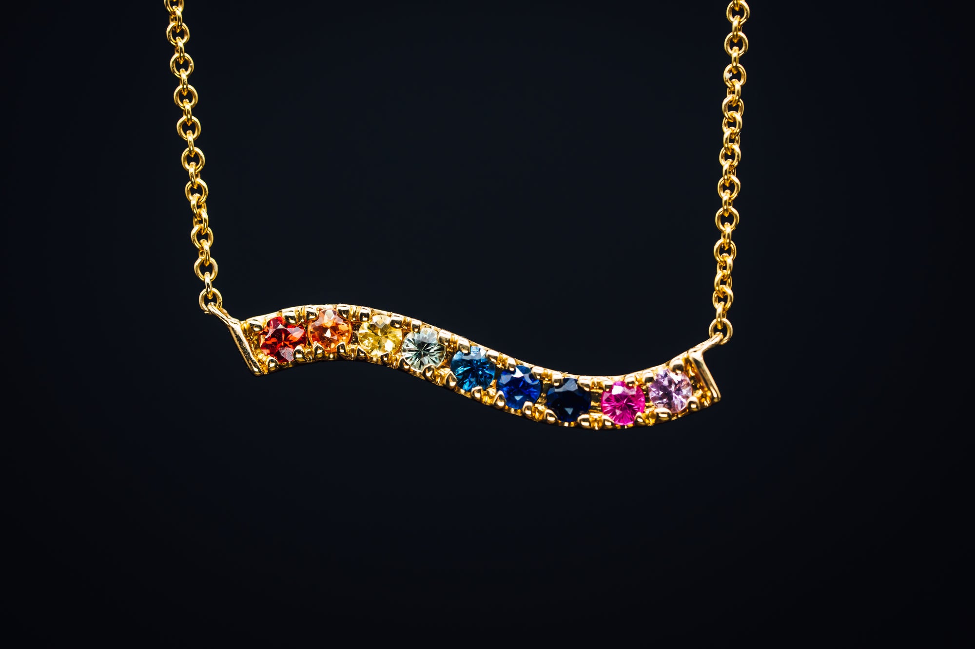 14k Yellow Gold Multi-Color Sapphire Necklace