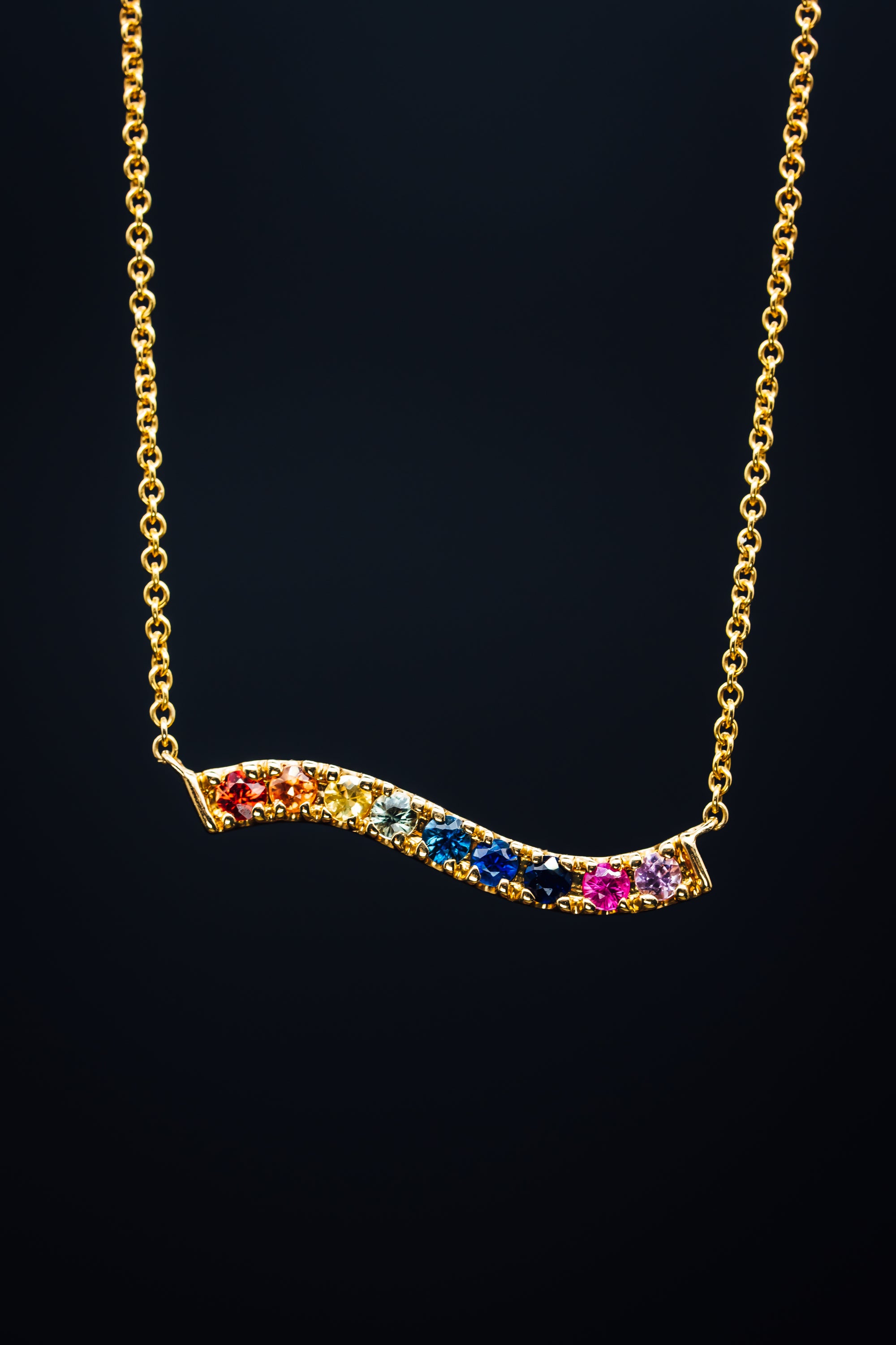 14k Yellow Gold Multi-Color Sapphire Necklace