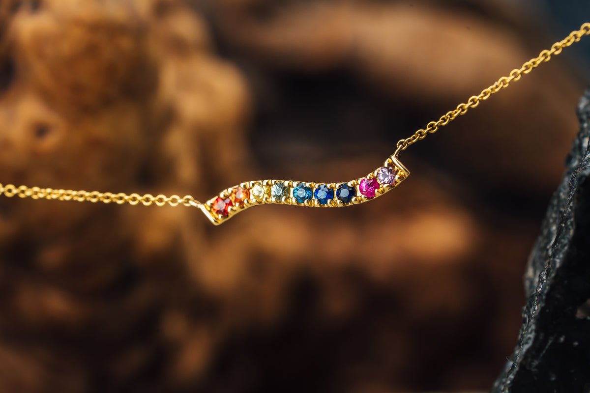 14k Yellow Gold Multi-Color Sapphire Necklace