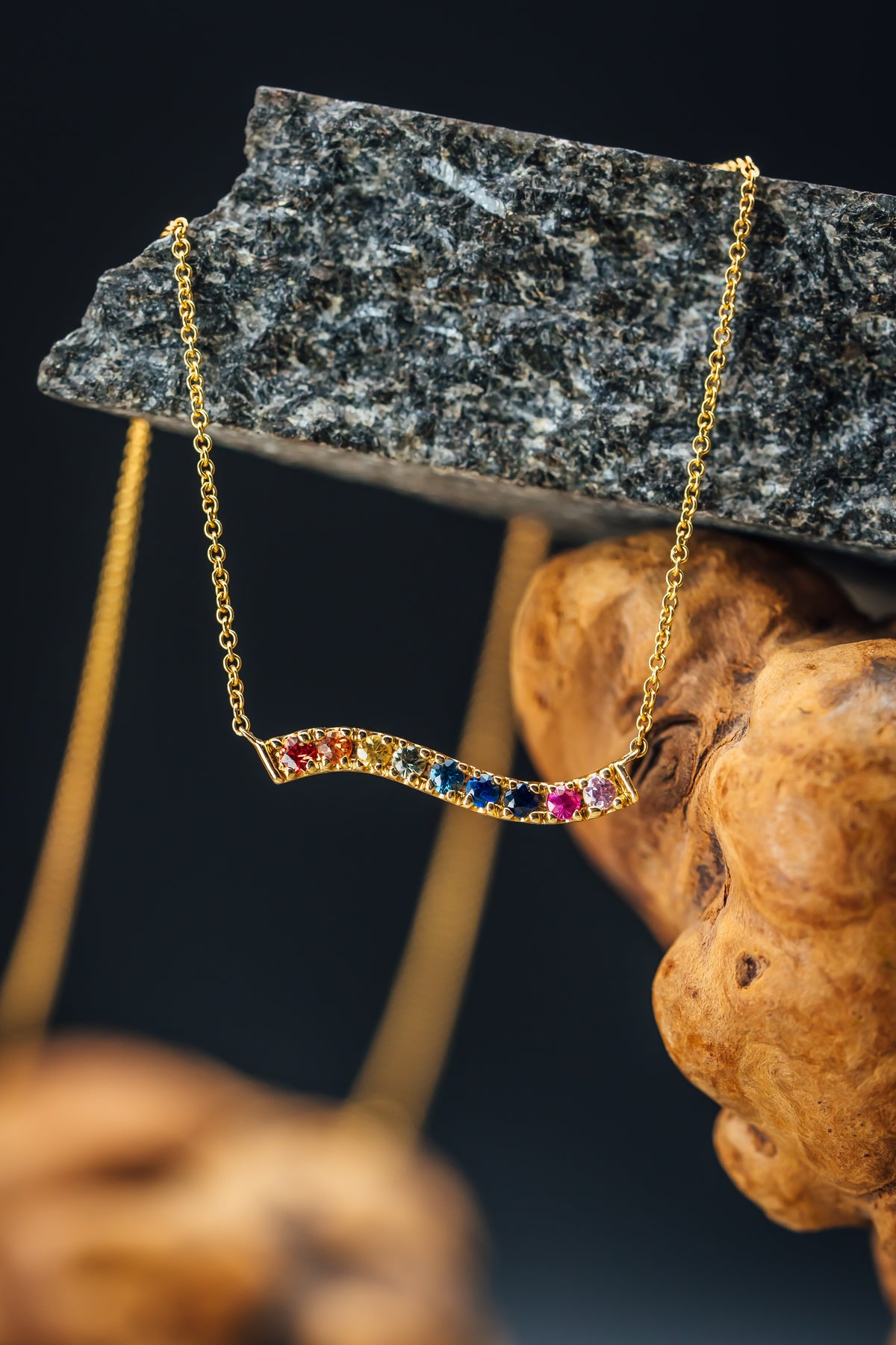 14k Yellow Gold Multi-Color Sapphire Necklace