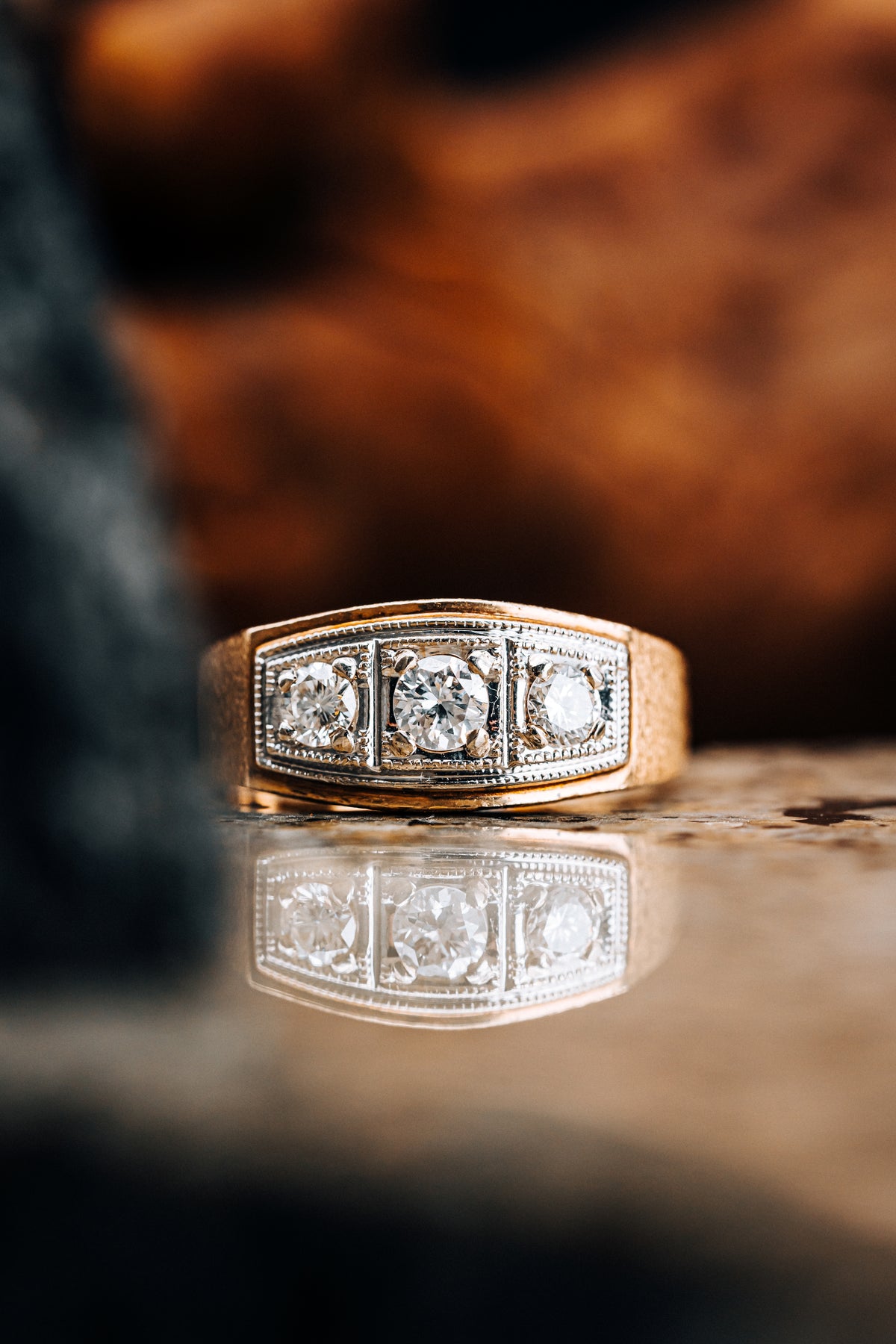 14k Yellow and White Gold Men&#39;s Vintage Diamond Ring