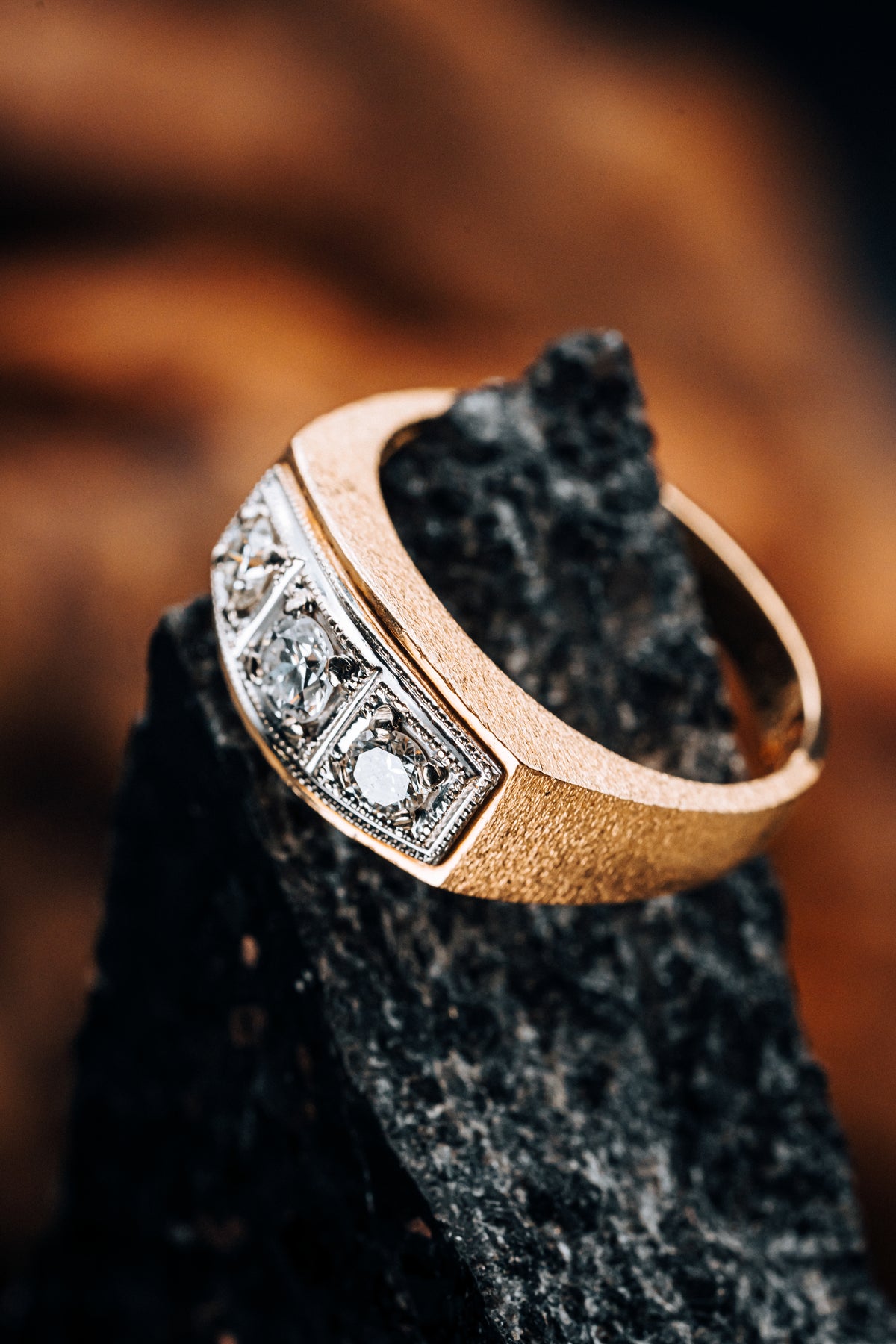 14k Yellow and White Gold Men&#39;s Vintage Diamond Ring