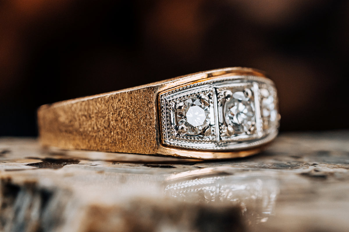 14k Yellow and White Gold Men&#39;s Vintage Diamond Ring