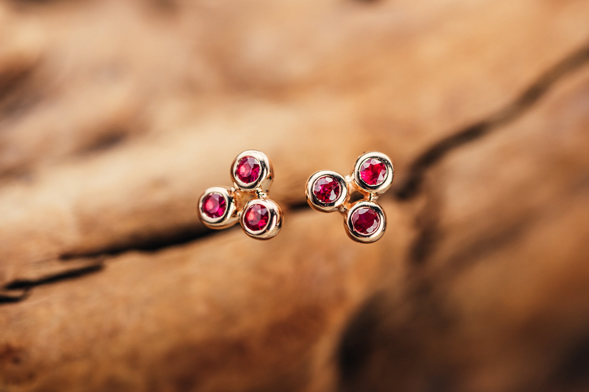 14k Rose Gold Triple Ruby Earrings