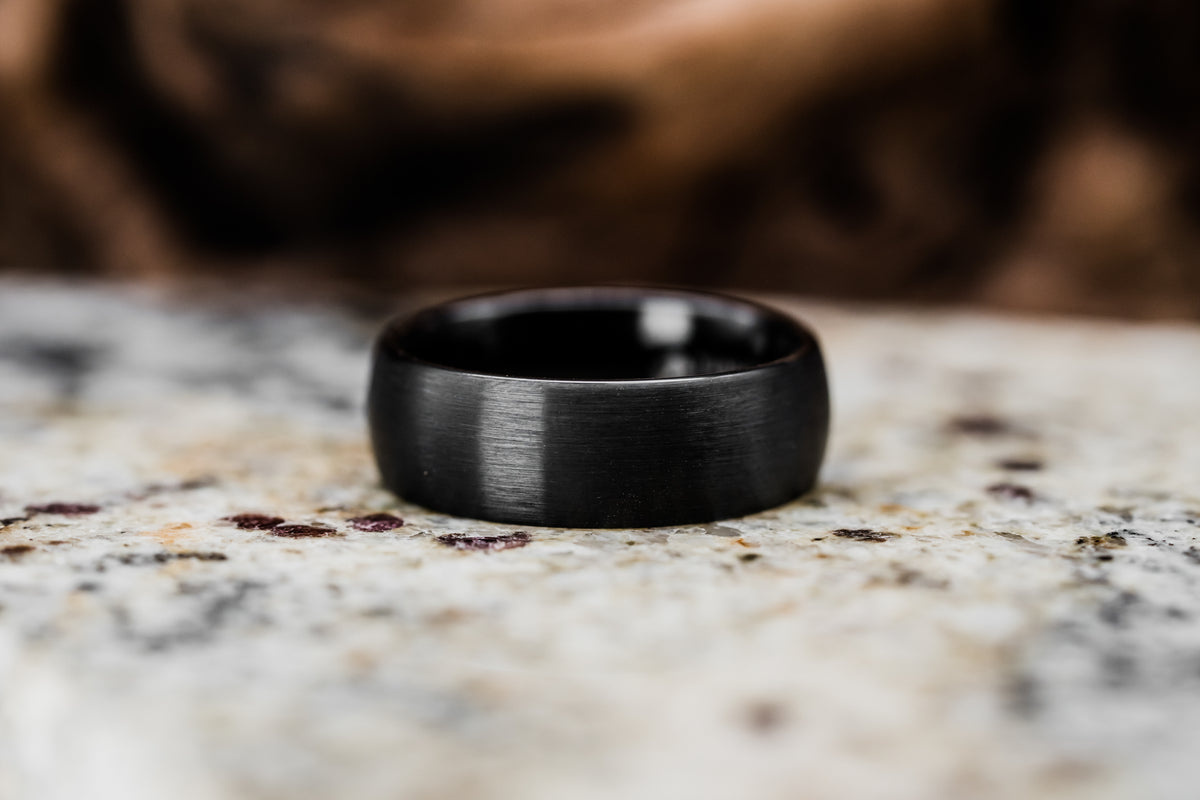 Domed Brush Finished Black Tungsten Wedding Band