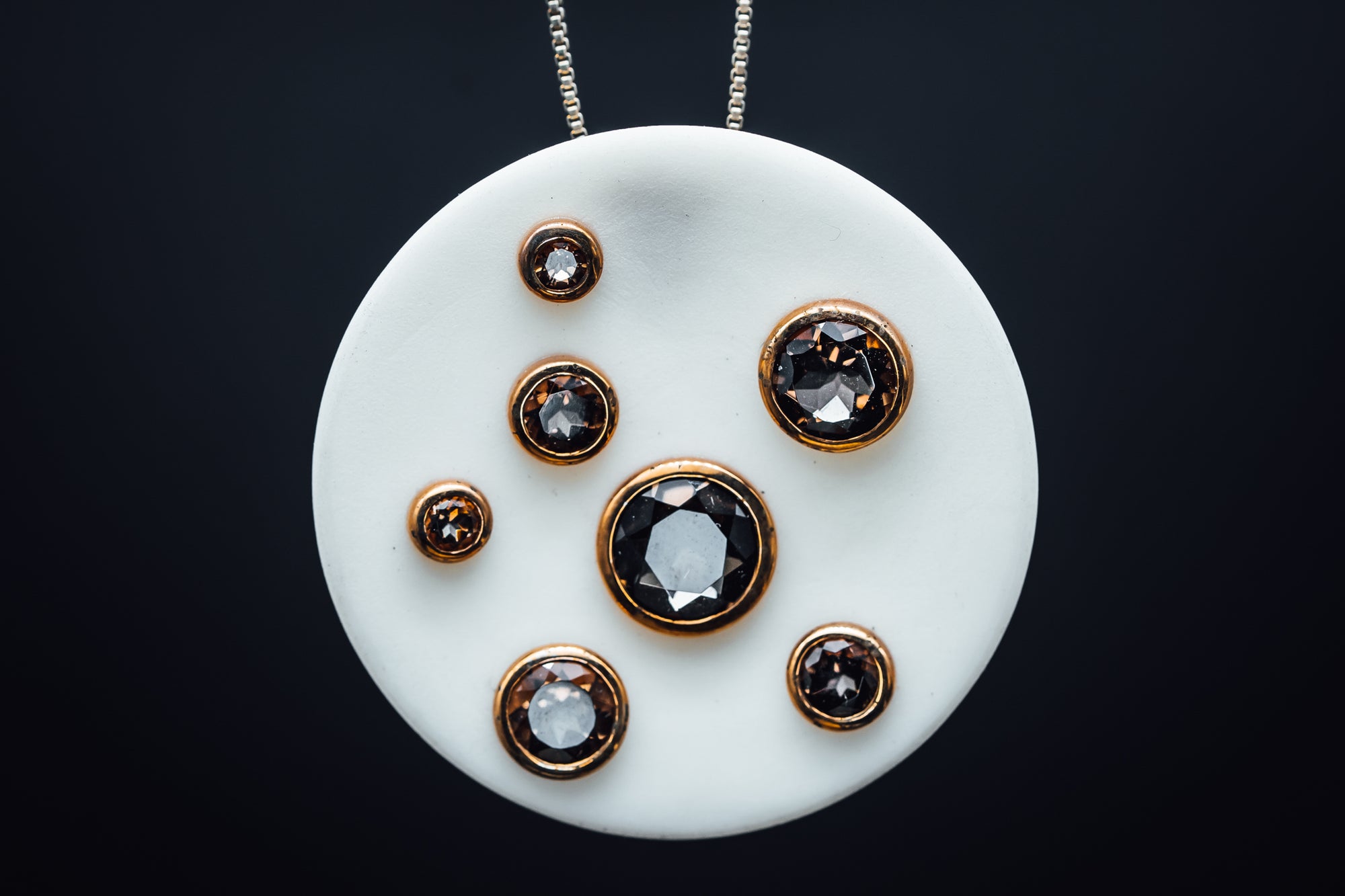 White Ceramic Sterling Silver Rose Gold Plated Smokey Quartz Pendant
