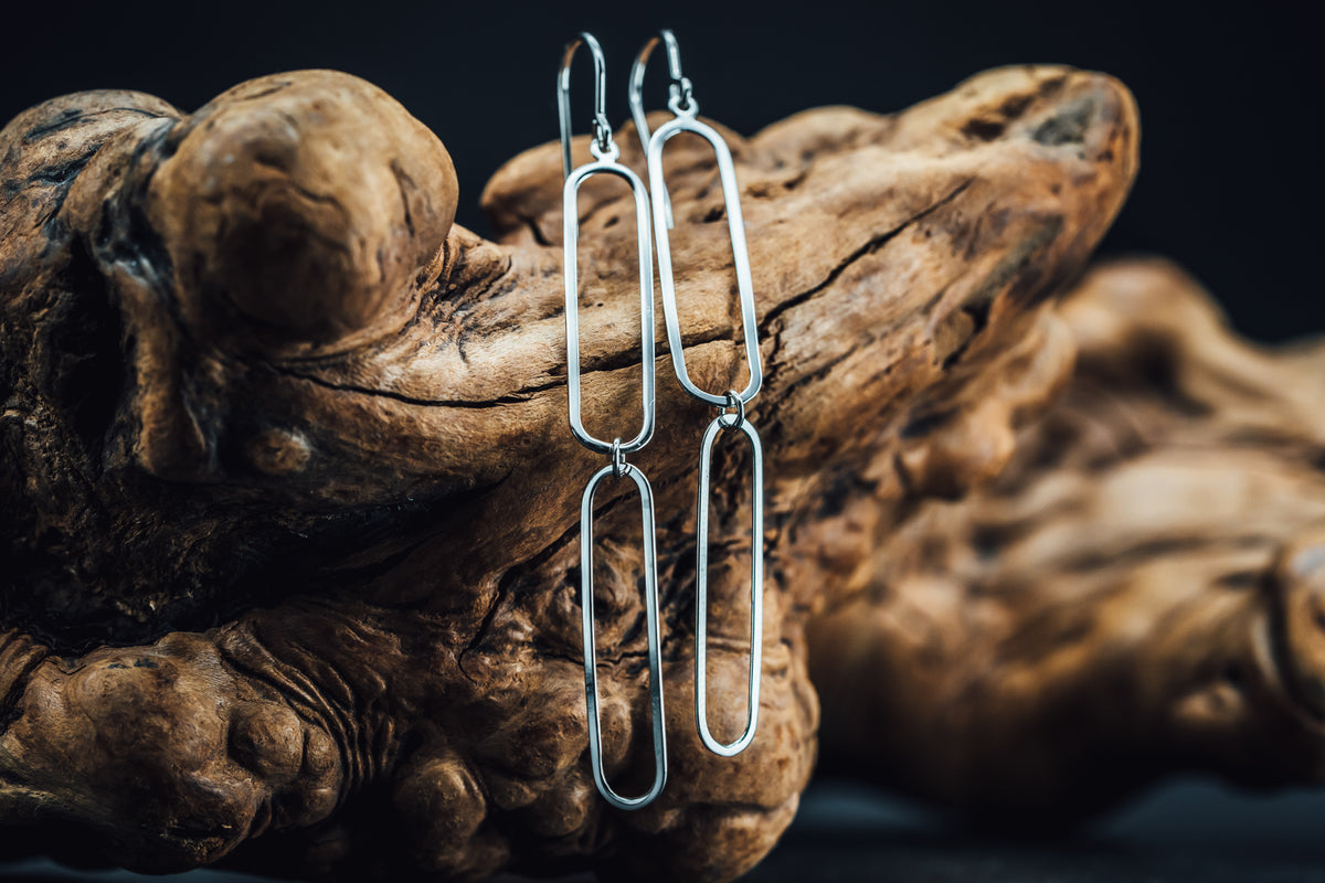 Sterling Silver Paper Clip Drop Earrings